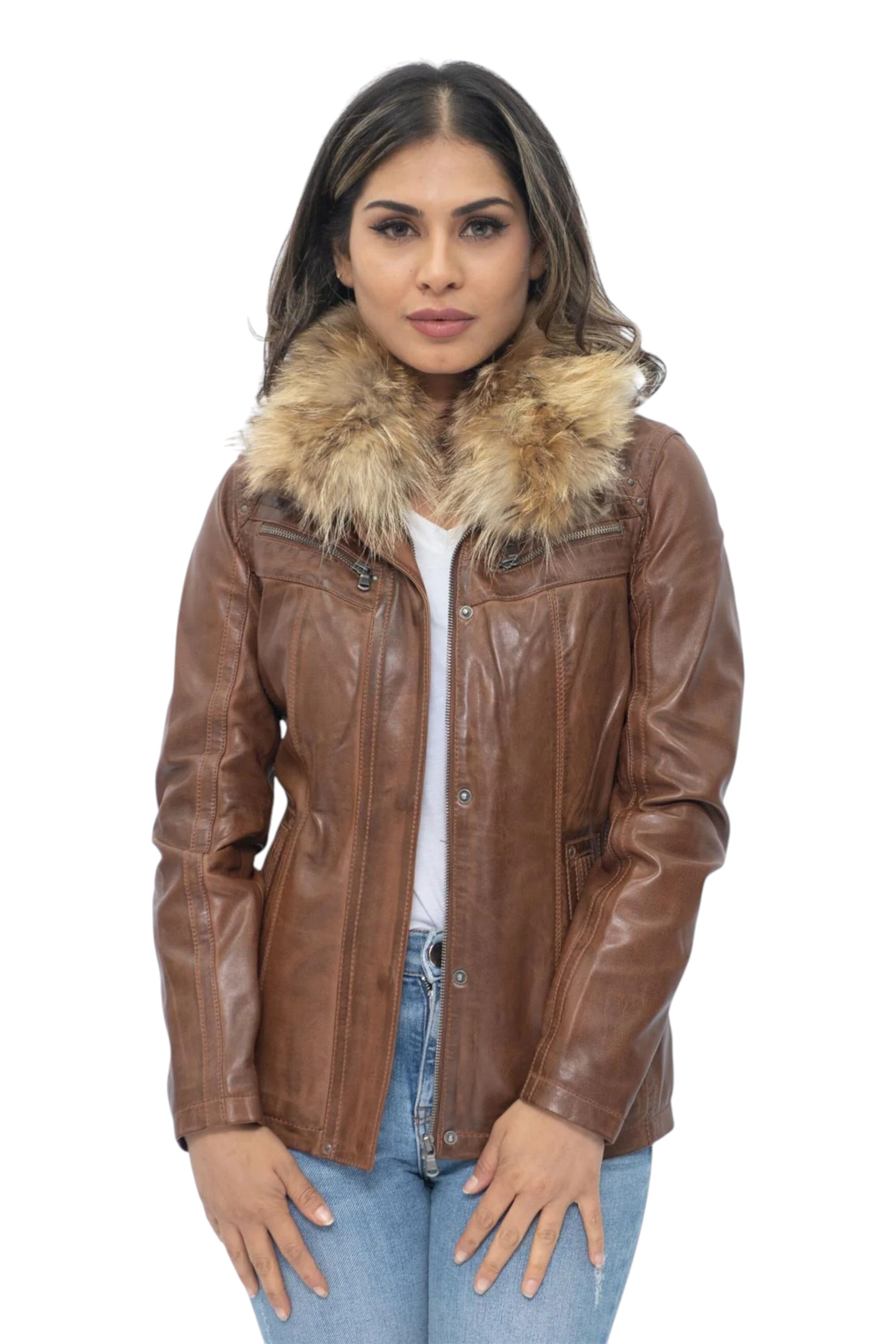 Tan Womens Leather Parker Jacket - Arvada, Image 1 of 5