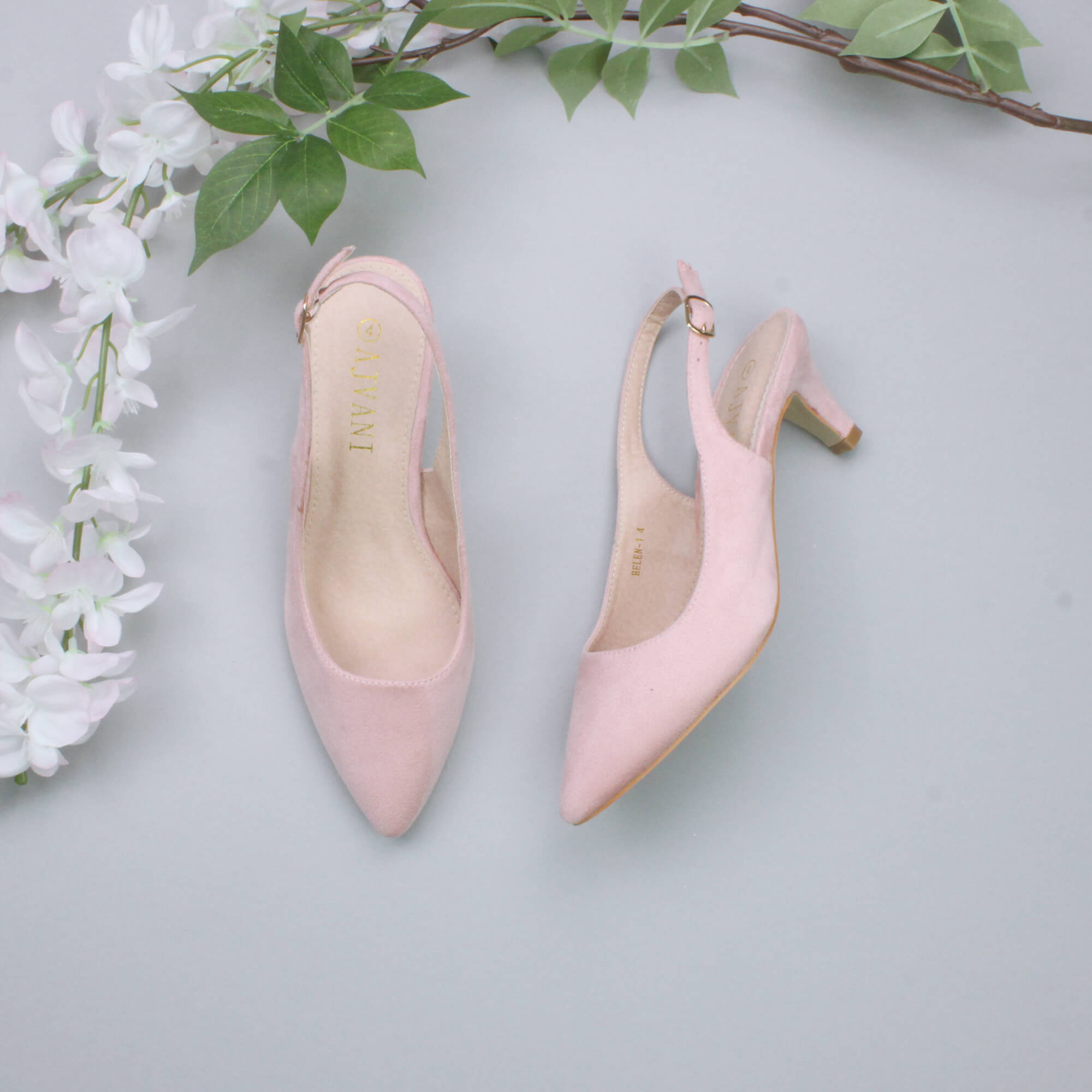 Light Pink AJVANI Light Pink Mid Heel Slingback Pointed Toe Court Shoes, Image 4 of 6