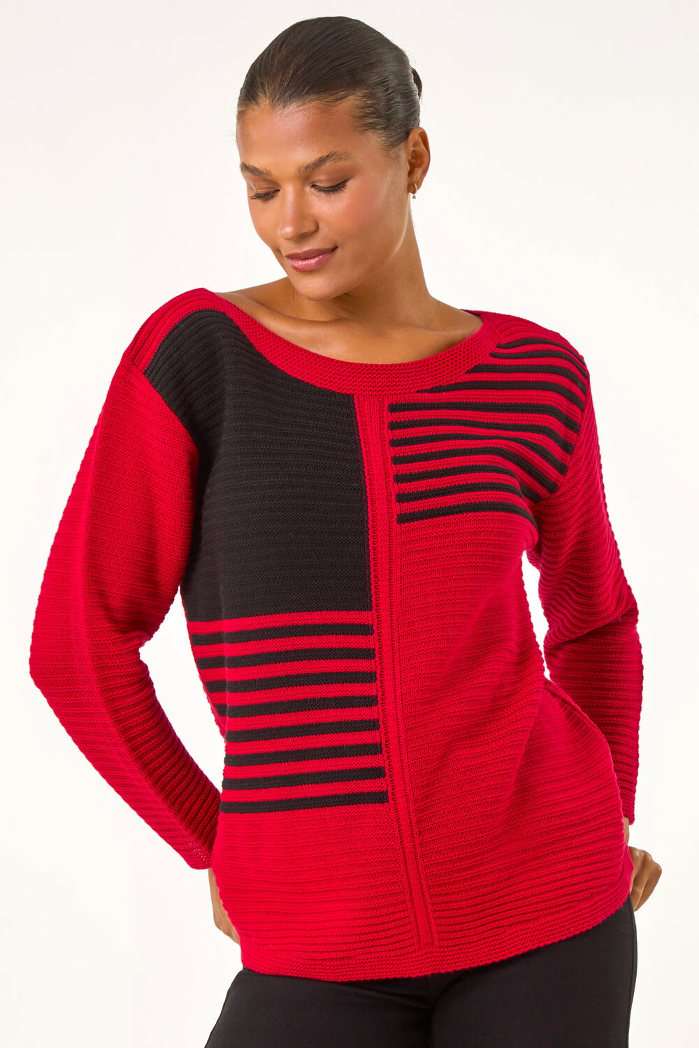 Red Stripe Colour Block Jumper, Image 5 of 5