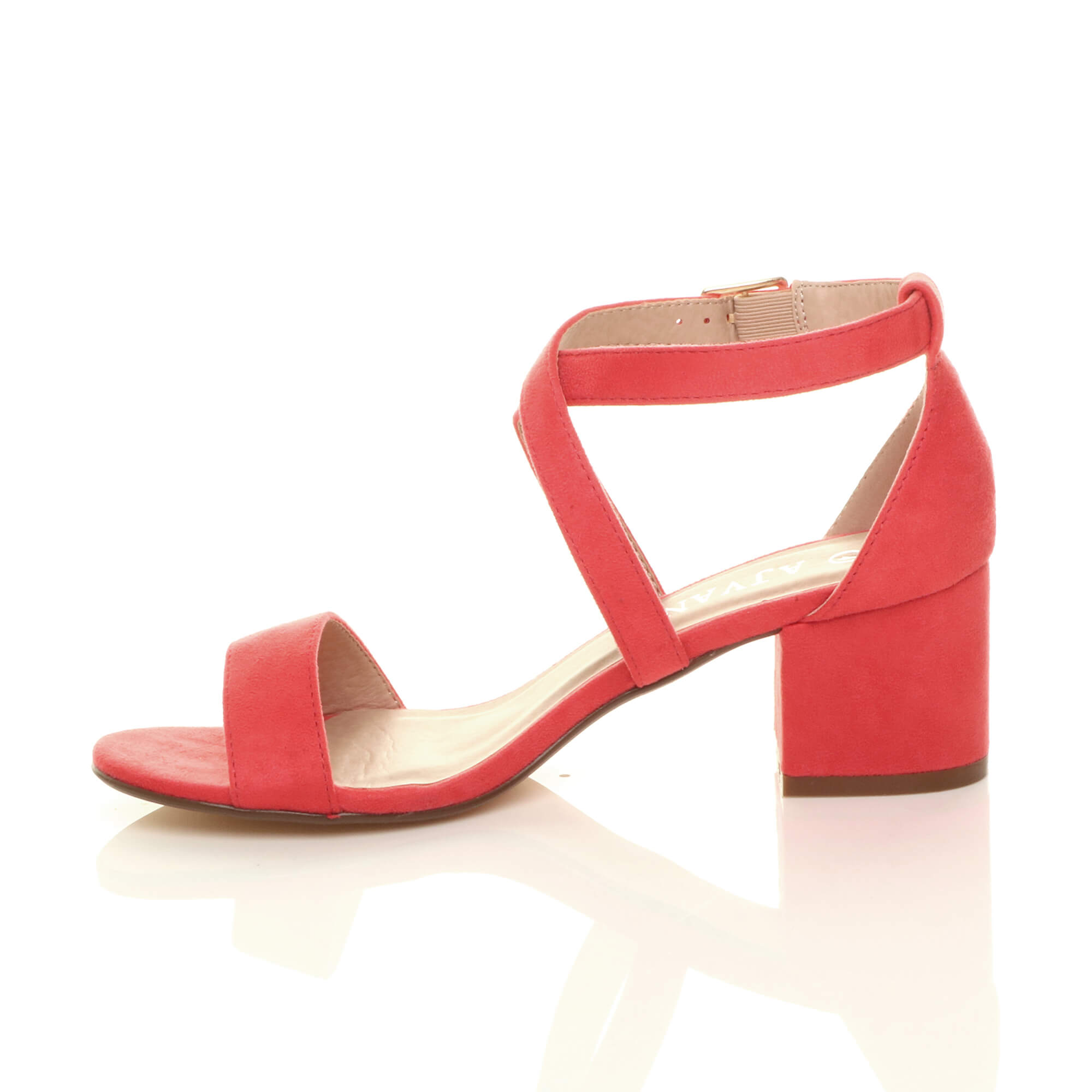 Coral AJVANI Coral Mid Block Heel Crossed Straps Sandals, Image 3 of 6
