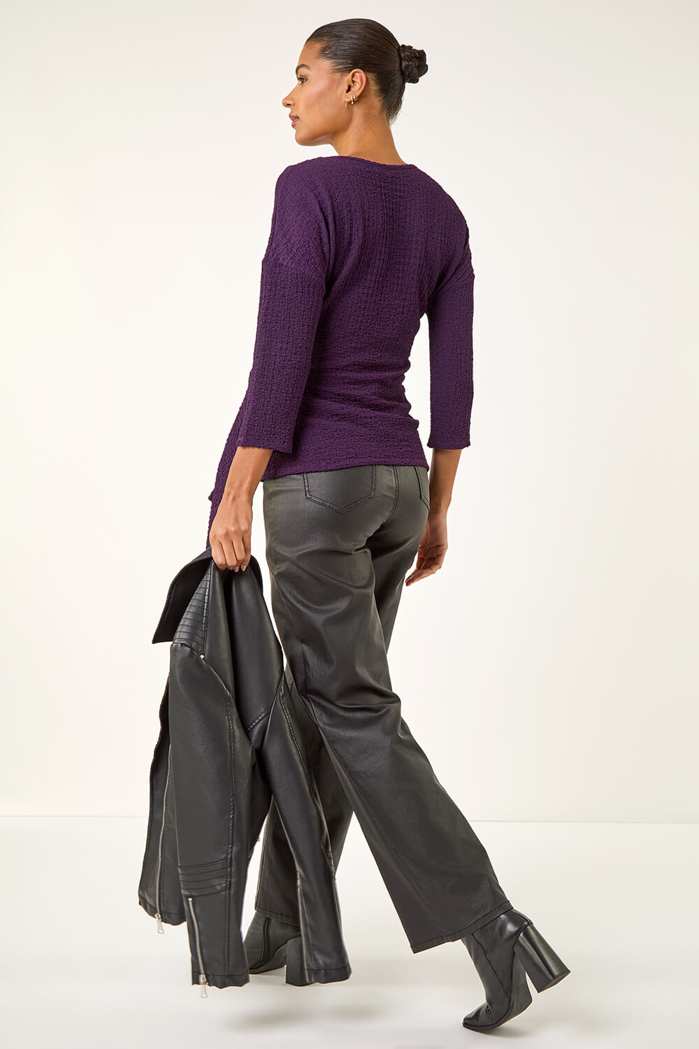Purple Textured Asymmetric Wrap Top, Image 4 of 5