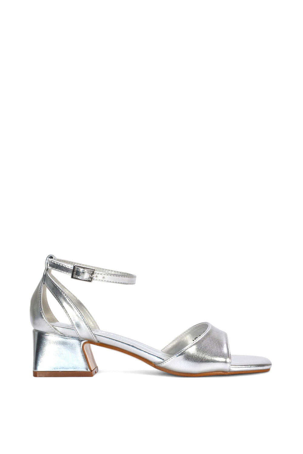 Black 'Hayley' Ankle Strap Block Low Heel Sandals With Cut Out