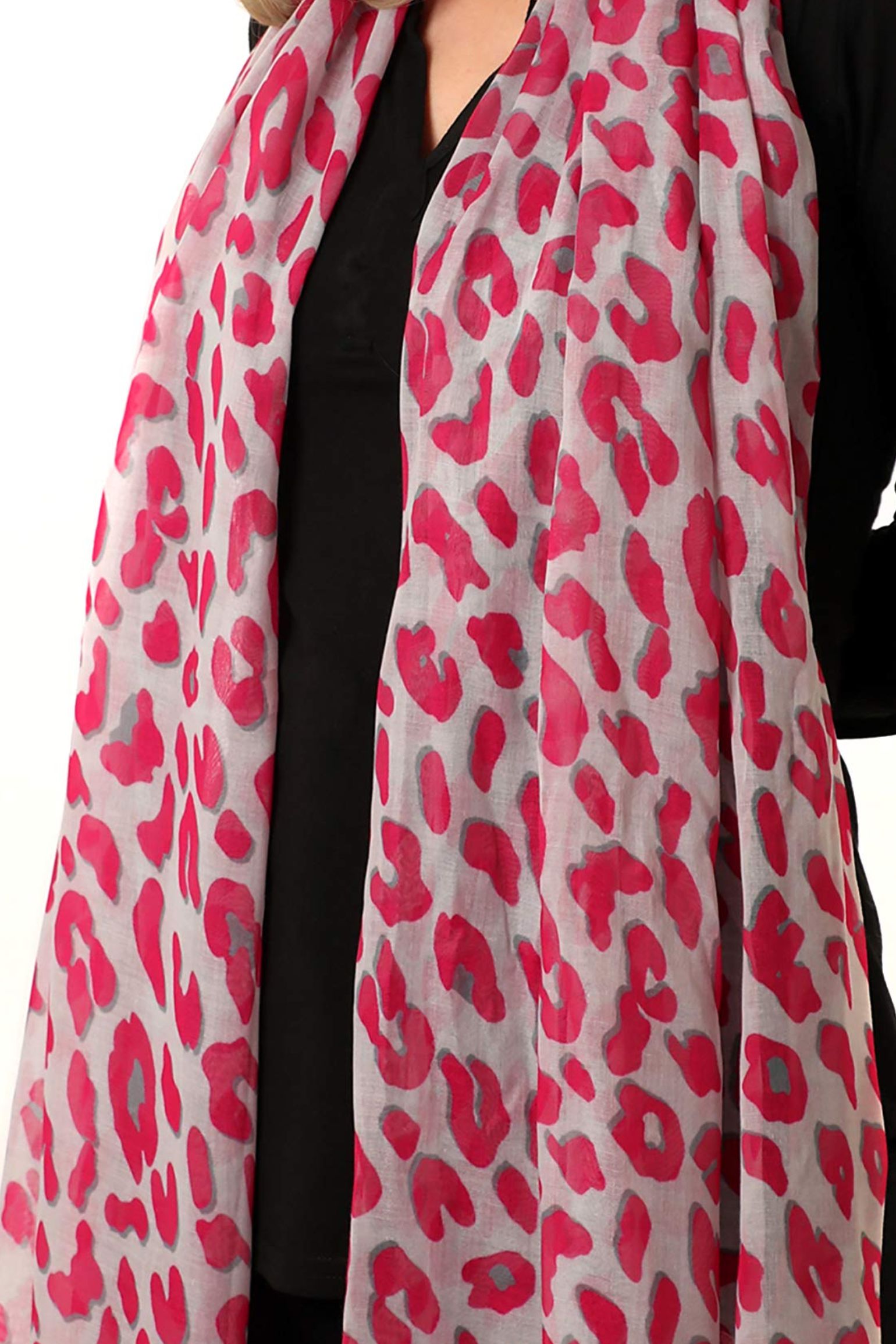 Fuchsia Bold Leopard Print Lightweight Scarf, Image 3 of 4