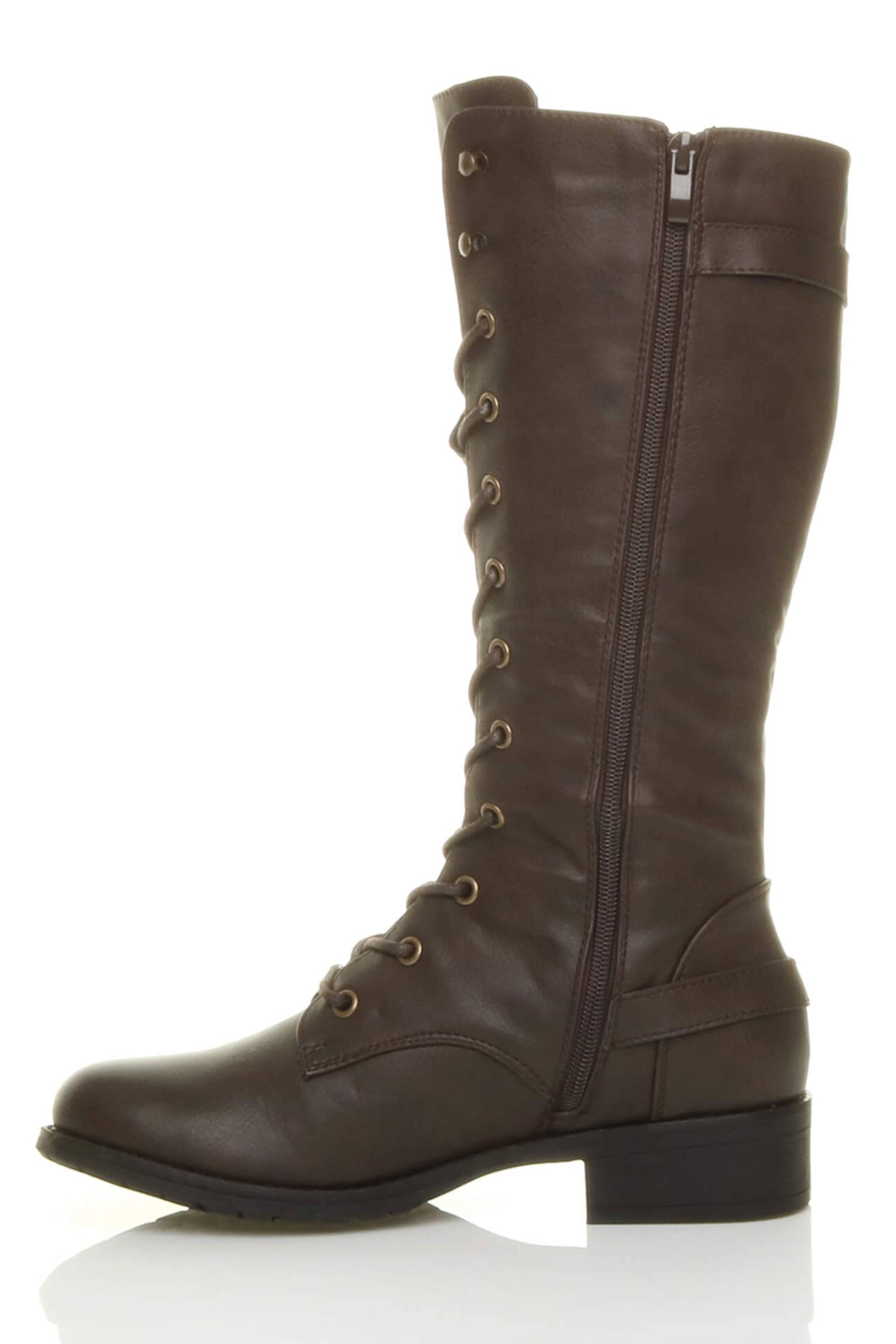 Brown AJVANI Brown Lace Up Calf Military Biker Boots, Image 3 of 6