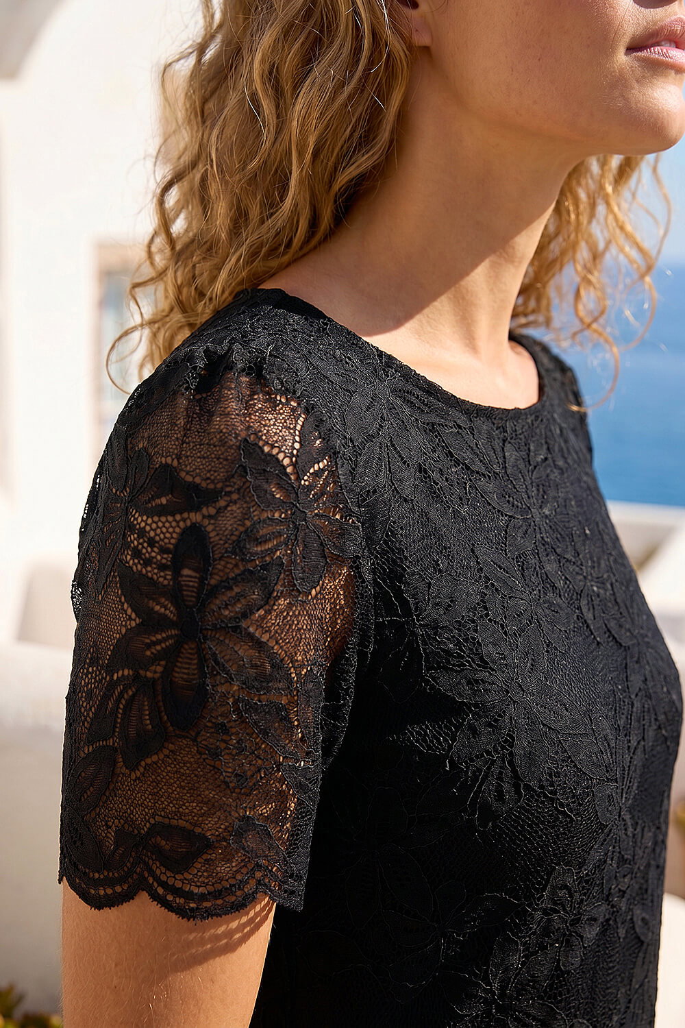 Black Floral Stretch Lace Top, Image 5 of 4