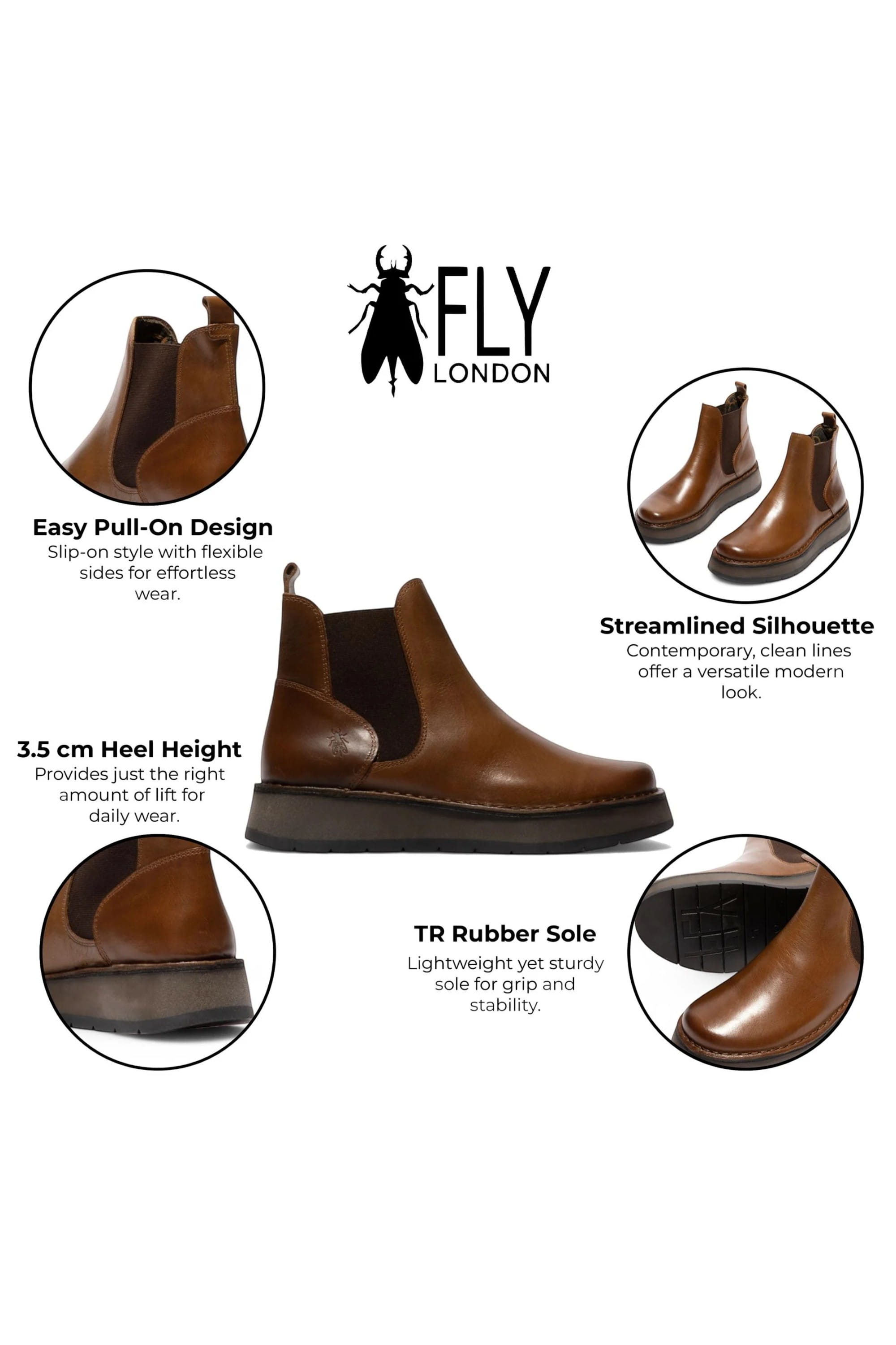Brown Womens Heel Ankle Pull-On Boots RAWI131, Image 3 of 5