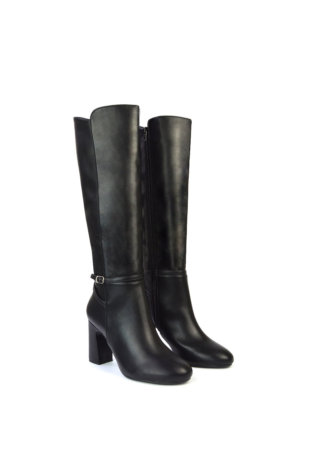 Black XY LONDON Black 'Olly' Knee High Boots With Block Mid Heel, Image 5 of 5