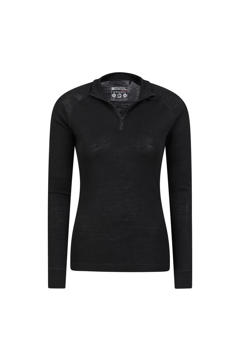 Black Merino Wool Zip Neck Thermal Top, Image 4 of 4