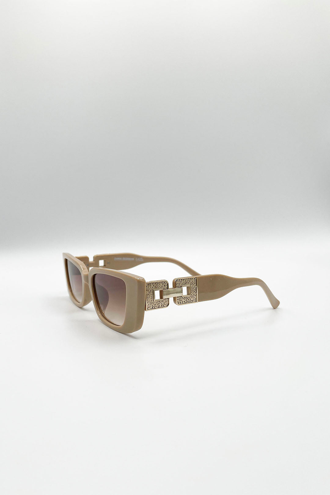 Khaki SVNX Khaki Rectangle Cateye Side Detail Sunglasses In Khaki, Image 2 of 5