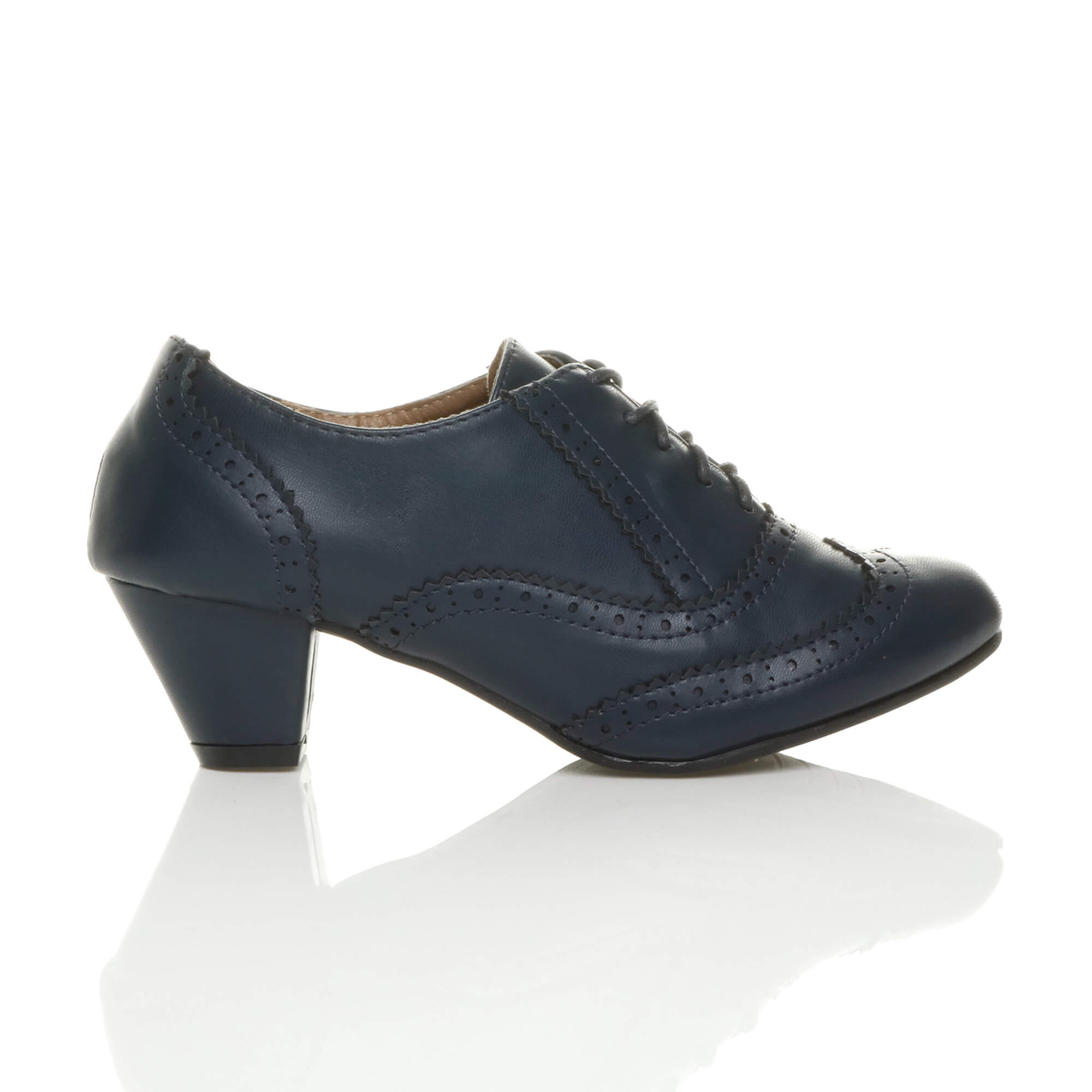 Navy Blue AJVANI Navy Blue Mid Heel Brogue Ankle Boots Shoe Boots, Image 2 of 6