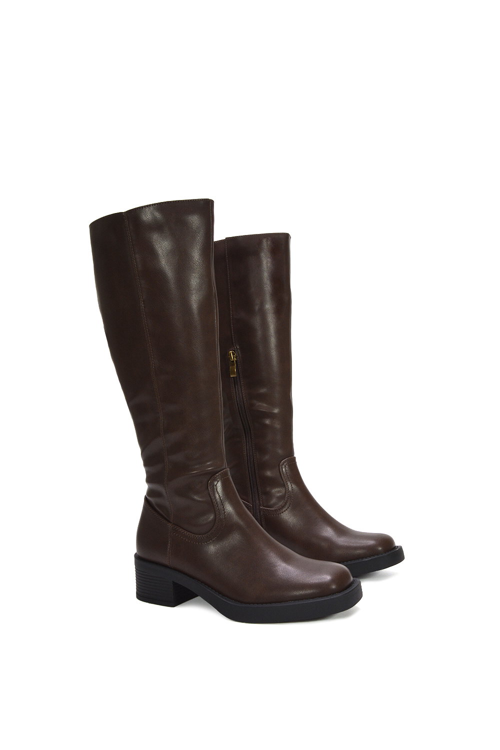 Brown XY LONDON Brown 'Nyx' Knee High Equestrian Style Biker Riding Boots, Image 5 of 7