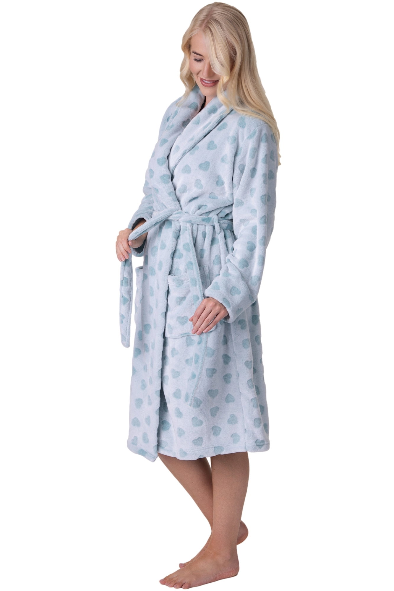 Aqua Camille Lingerie Aqua Supersoft Printed Bathrobe, Image 2 of 5