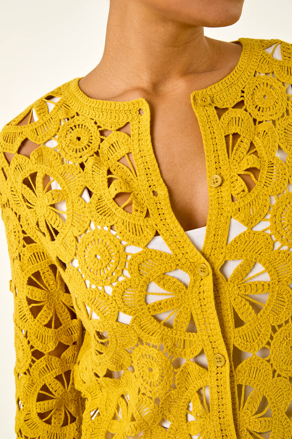Yellow Crochet Knit Cardigan, Image 5 of 4