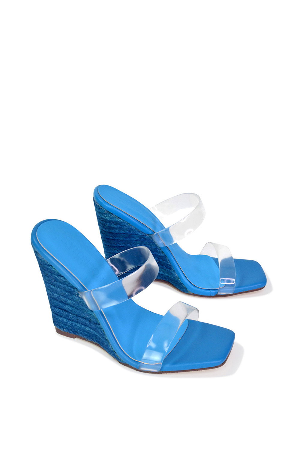 Blue 'Shea' Perspex Strappy Espadrilles Wedge Heel Sandals, Image 3 of 5