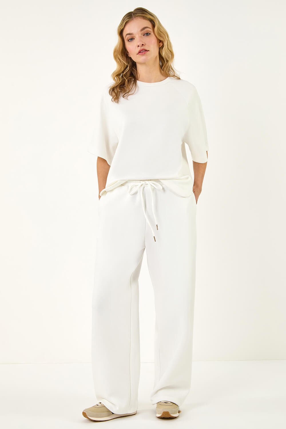 White Dusk Soft Wide Leg Stretch Trouser, Image 1 of 5