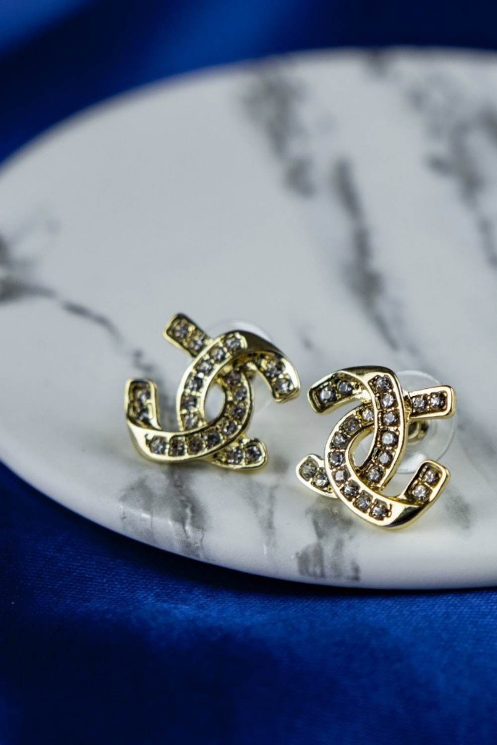 Gold The Colourful Aura Gold Zircon Arc C-Shaped Two-Set Geometric Stud Earrings, Image 3 of 4