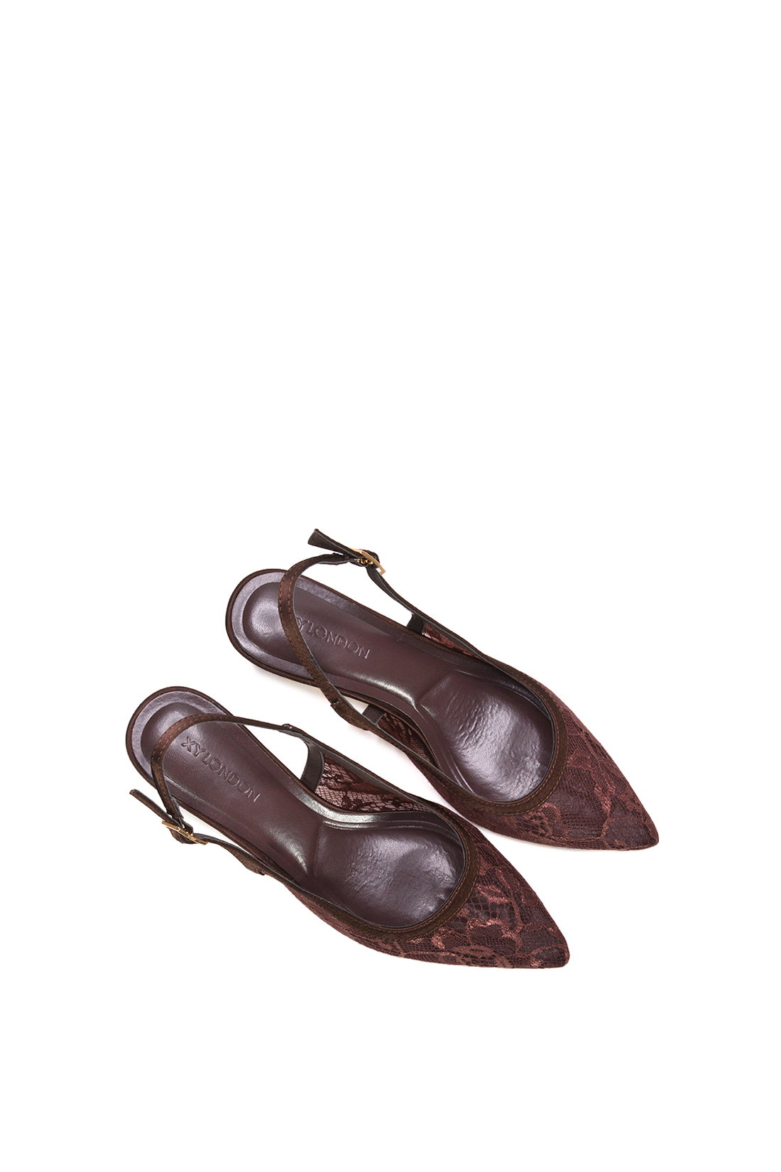 Brown Lace Slingback Court Shoes Pointed Toe Kitten Heels, Image 6 of 6