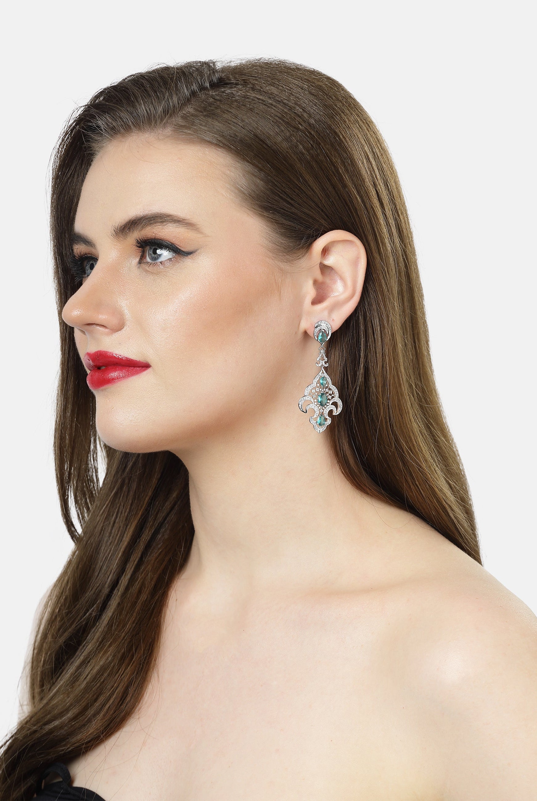 Green Contemporary Designer Green Drop Earrings, Image 4 of 4