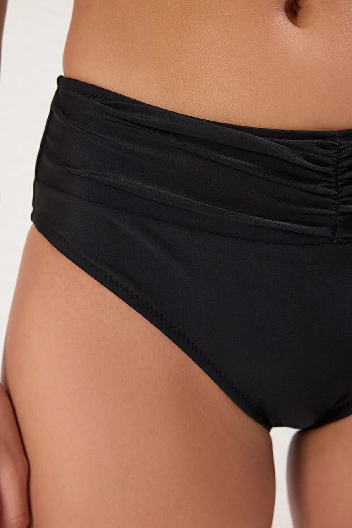 Black Ruched Draped High Waist Bikini Bottom with Shaping Fit, Image 4 of 5