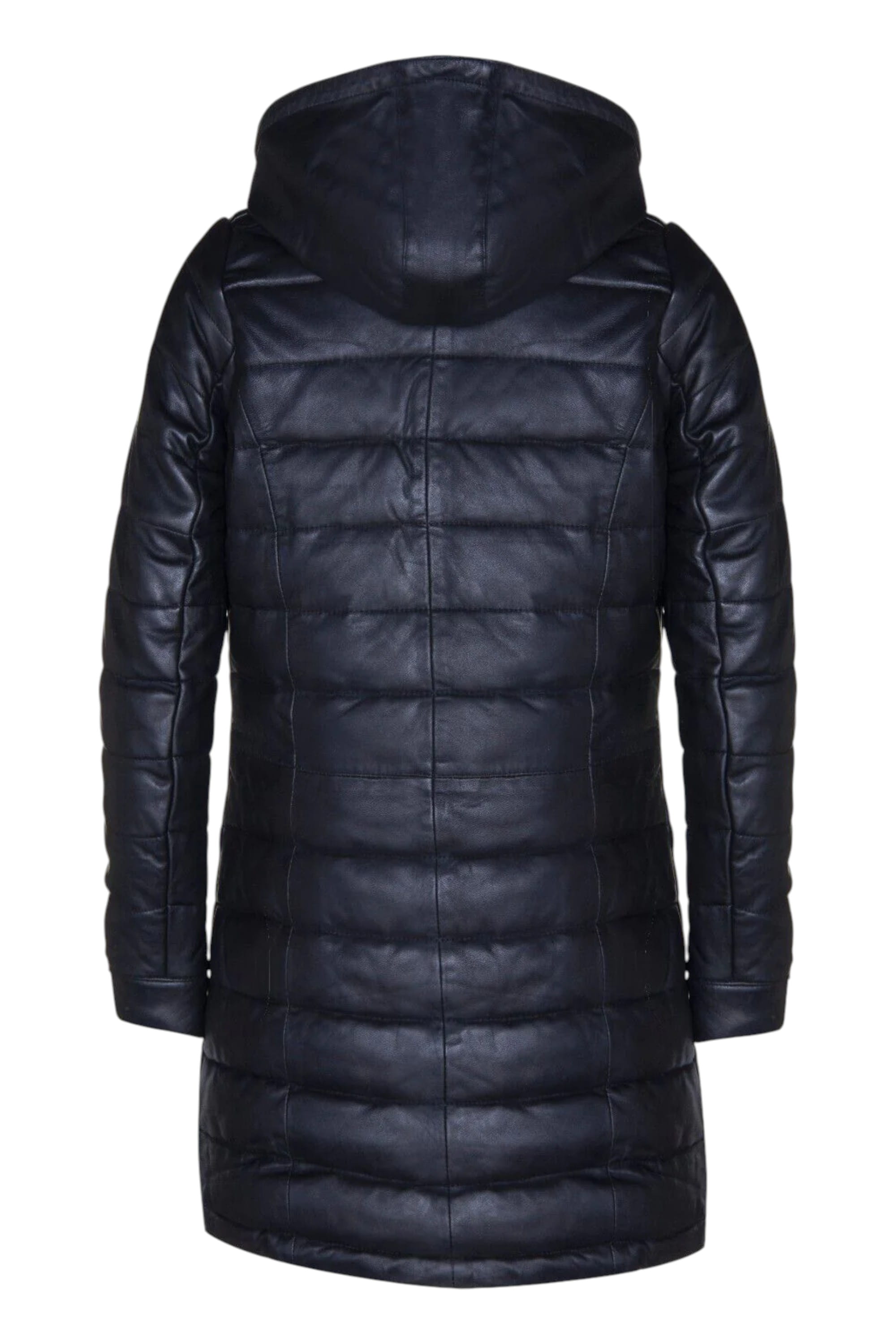 Black Womens Leather Puffer Parka Jacket-Andri, Image 3 of 4