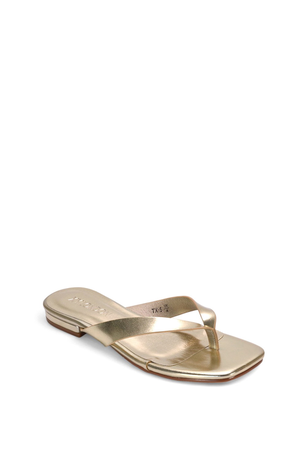 Gold XY LONDON Gold 'Rio' Thong Strap Slip On Flip Flop Square Toe Slide, Image 2 of 5