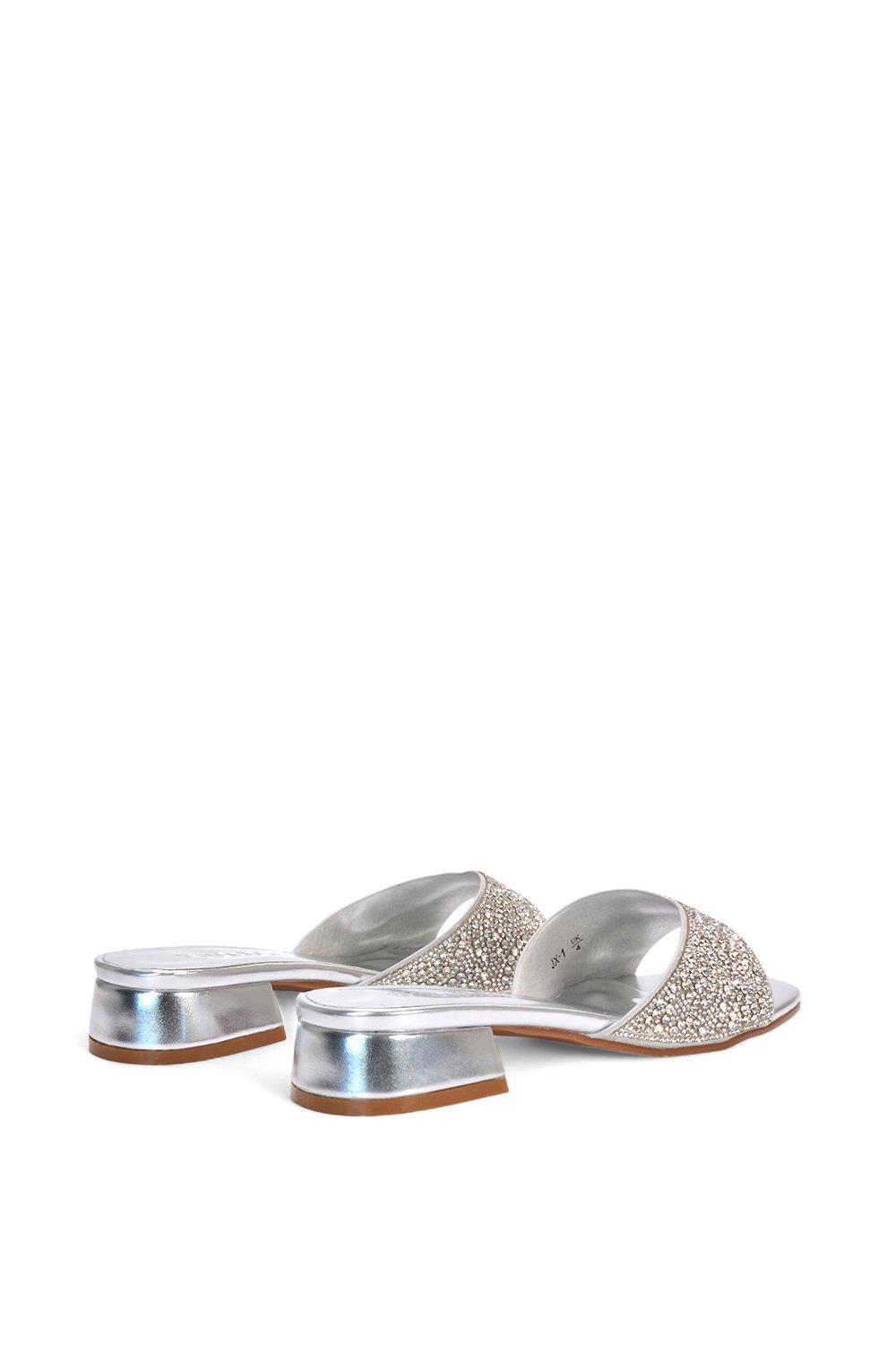 Silver XY LONDON Silver 'Seren' Low Heel Sandal Mules With Diamante Details, Image 4 of 6