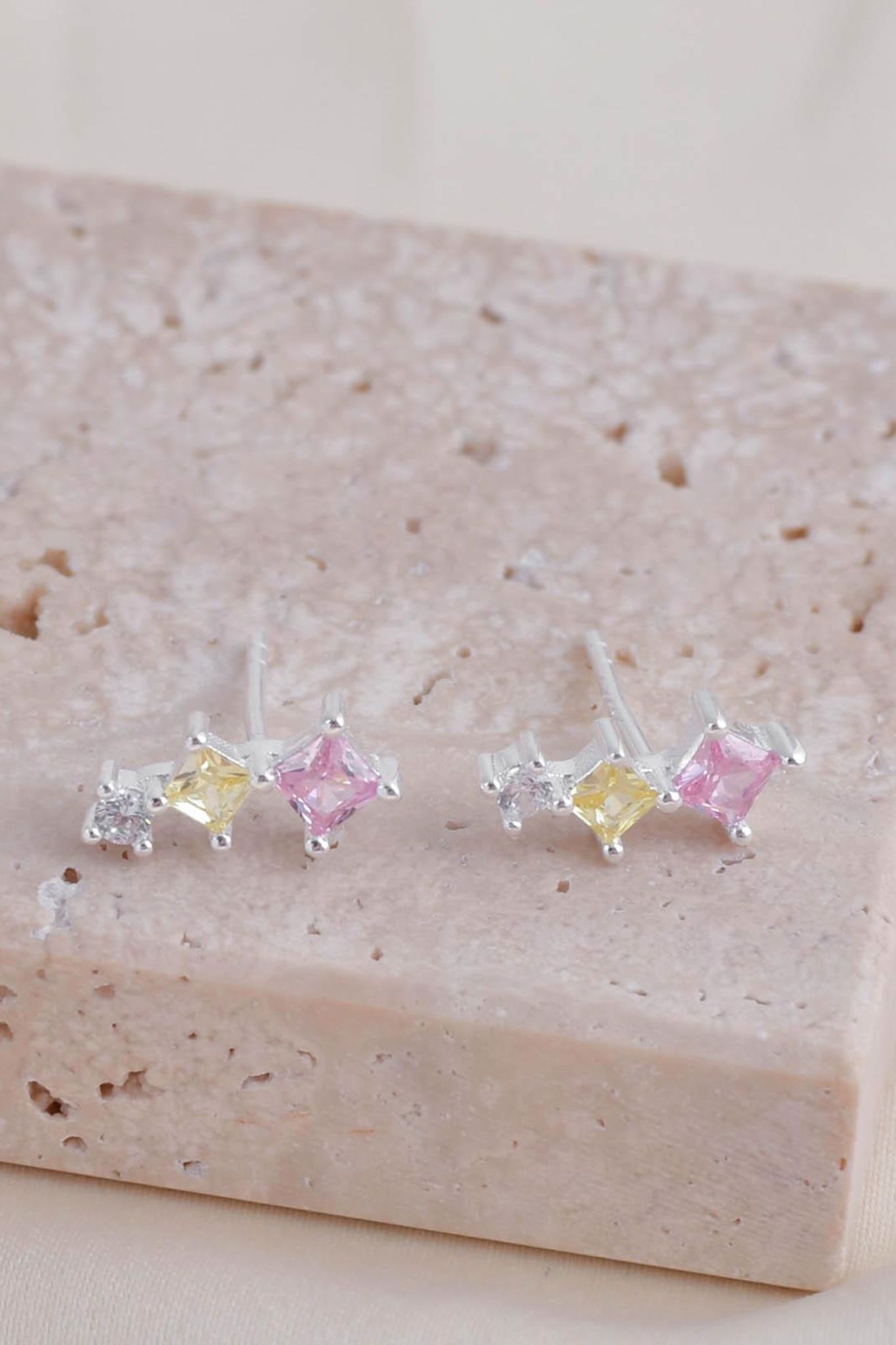 Silver Sterling Silver Multicoloured CZ Studs, Image 2 of 3