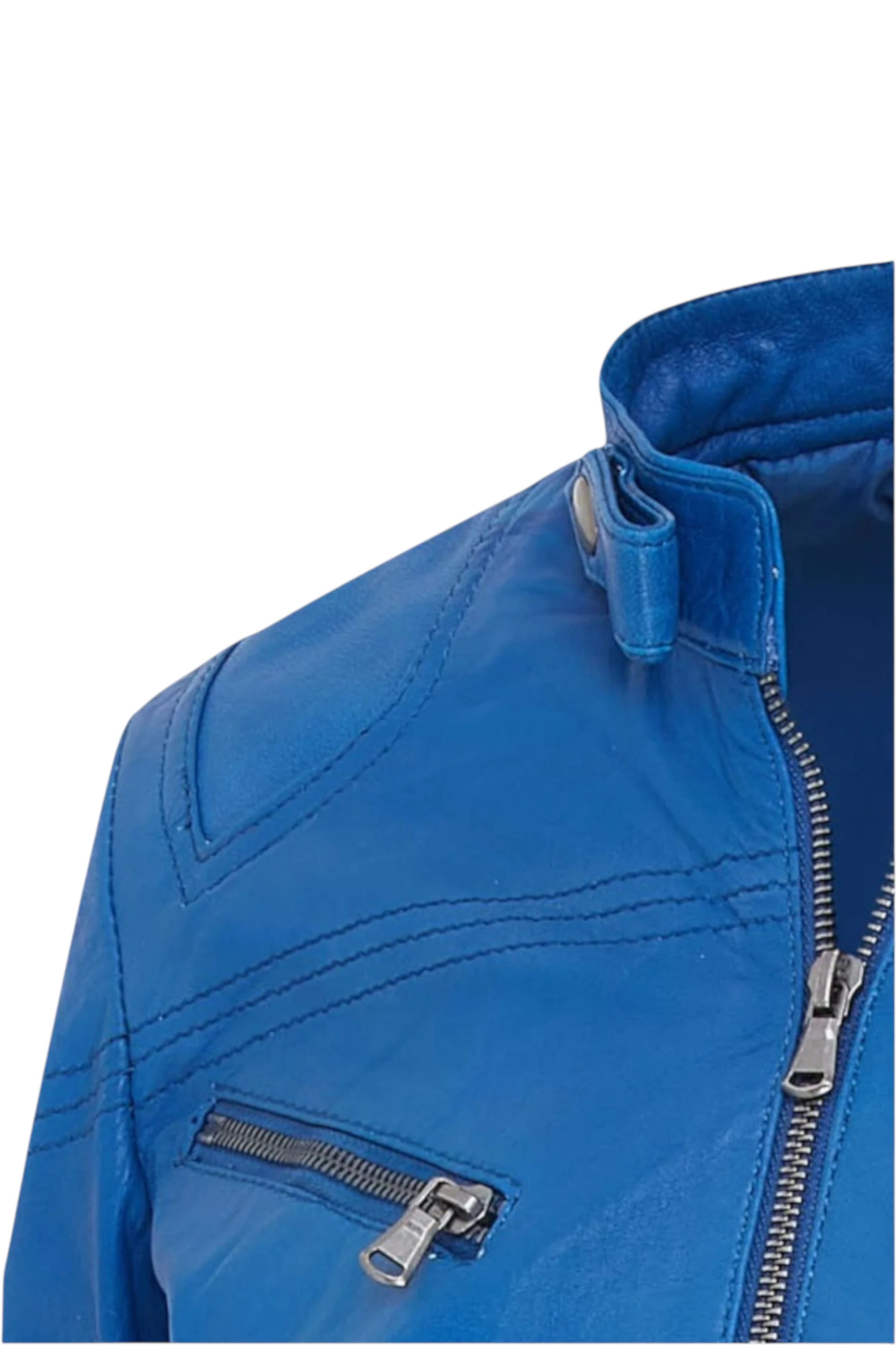 Blue Slim-Fit Leather Biker Jacket-Maldon, Image 4 of 5
