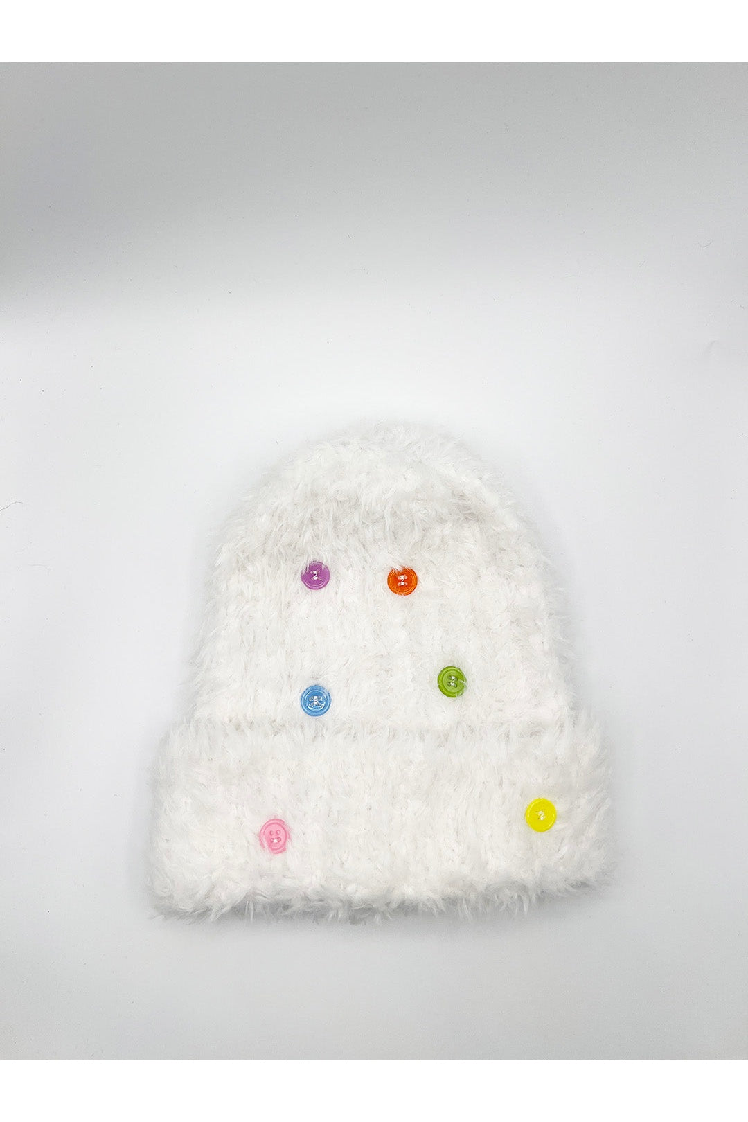 White Beanie with Multicolour Buttons, Image 2 of 4