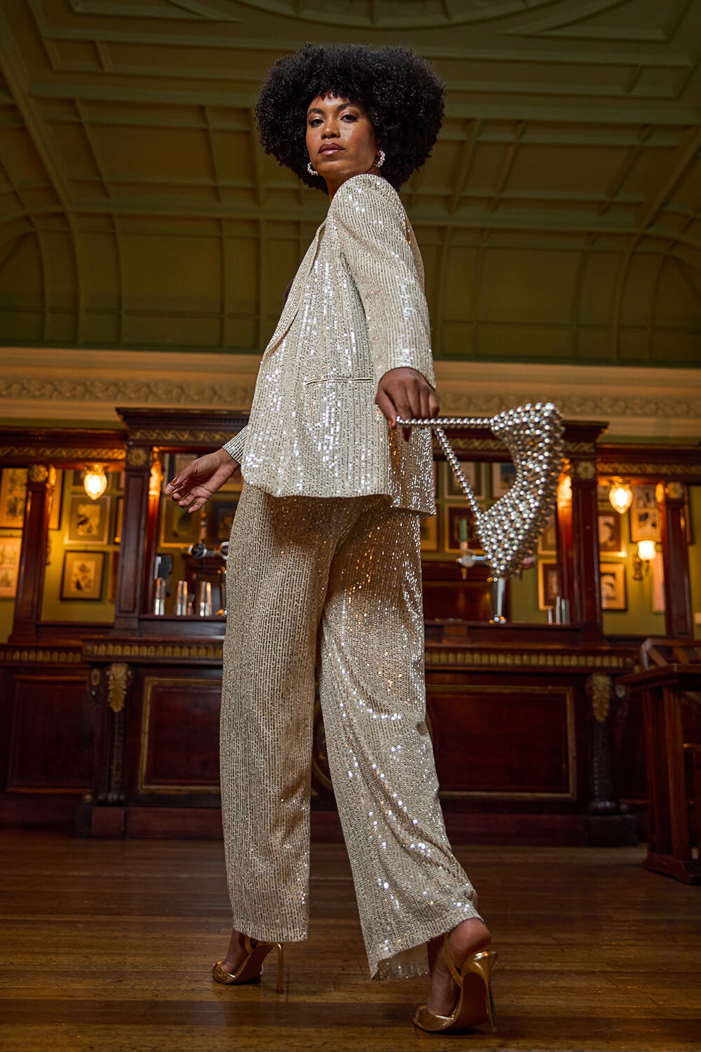 Silver Sequin Wide Leg Trousers, Image 8 of 7