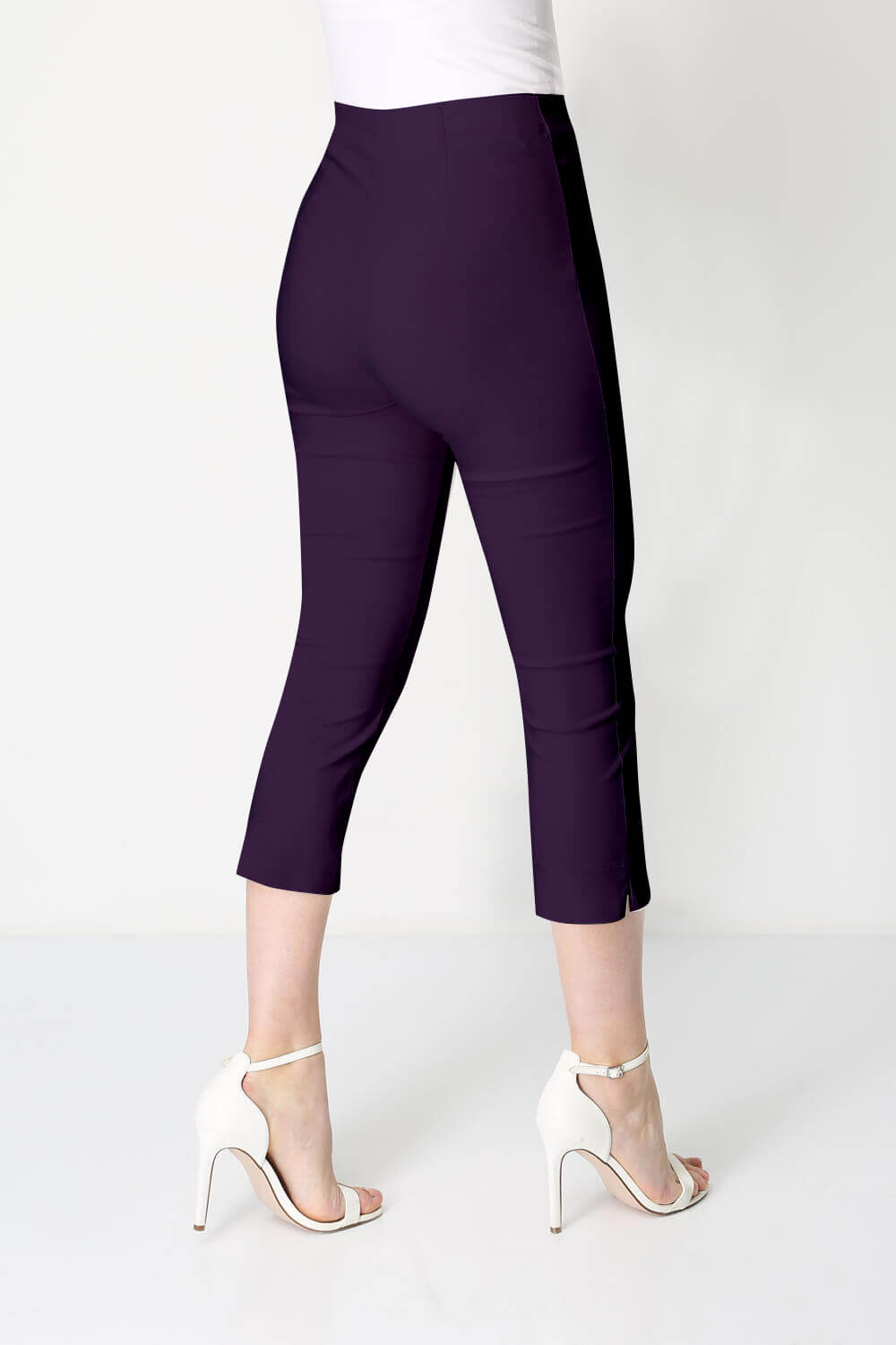 Plum Cropped Stretch Trouser, Image 3 of 7