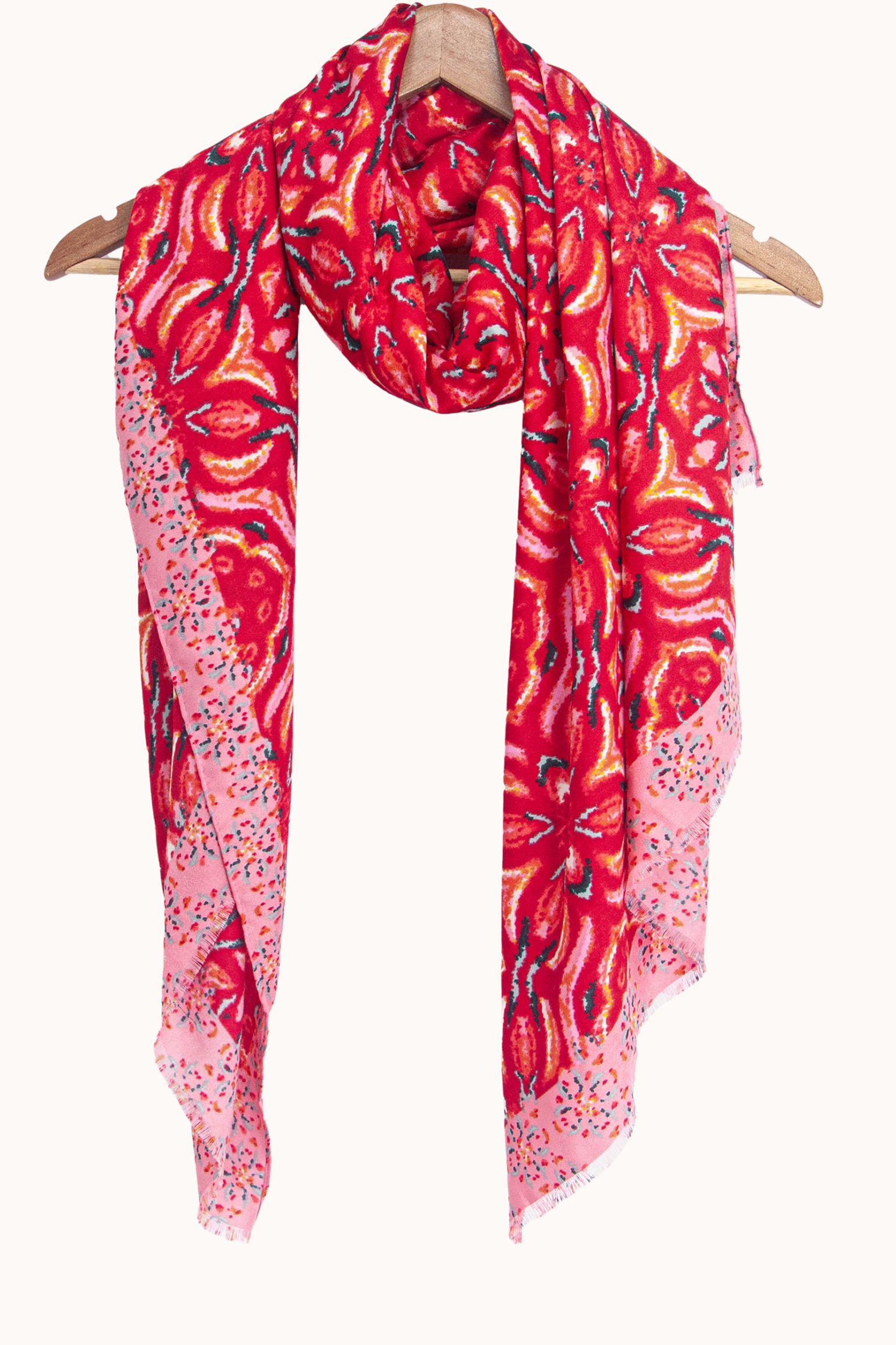 Red Floral Mosaic Lightweight Scarf, Image 3 of 3