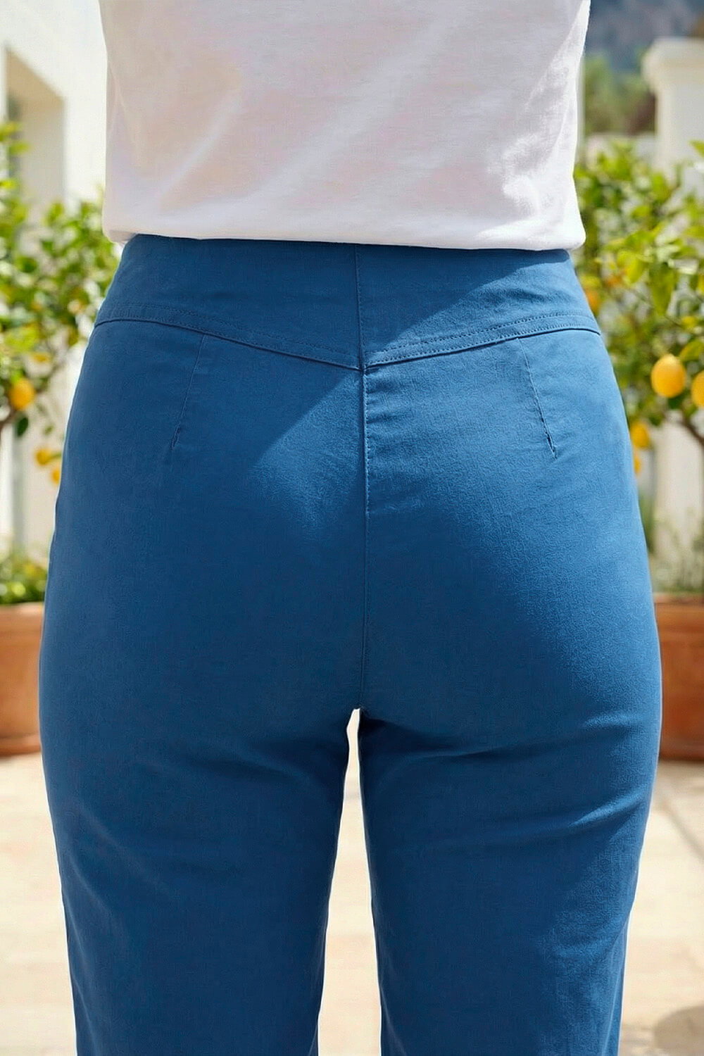 Petrol Blue Stretch Knee Length Elastic Waist Shorts, Image 5 of 4