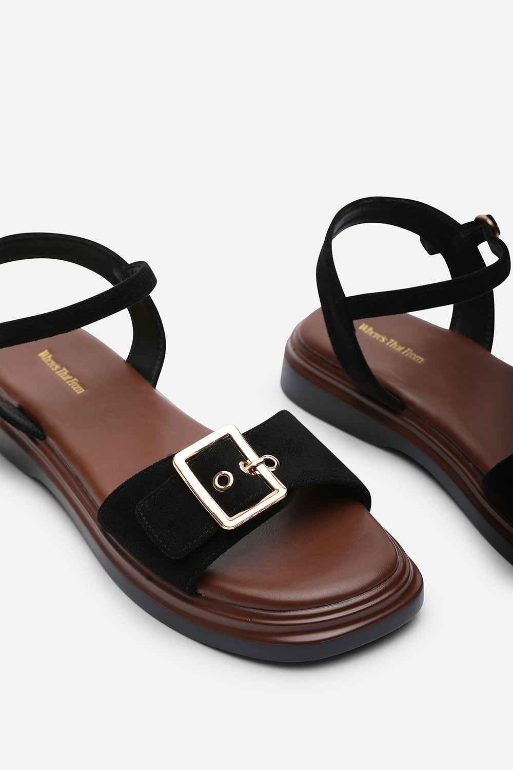 Black Coastal Front Buckle Flatform Suede Sandal, Image 5 of 6