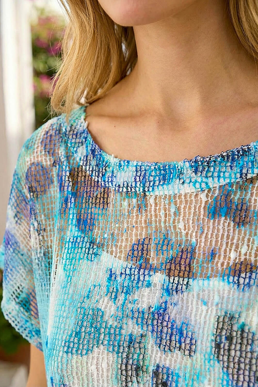 Blue Floral Mesh Overlay Top, Image 5 of 4