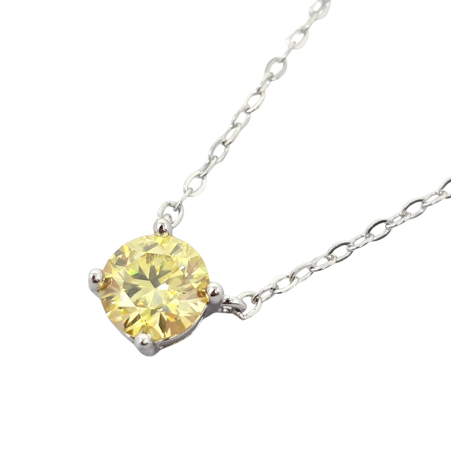 Yellow Citrine Moissanite Crystal Sterling Silver Necklace