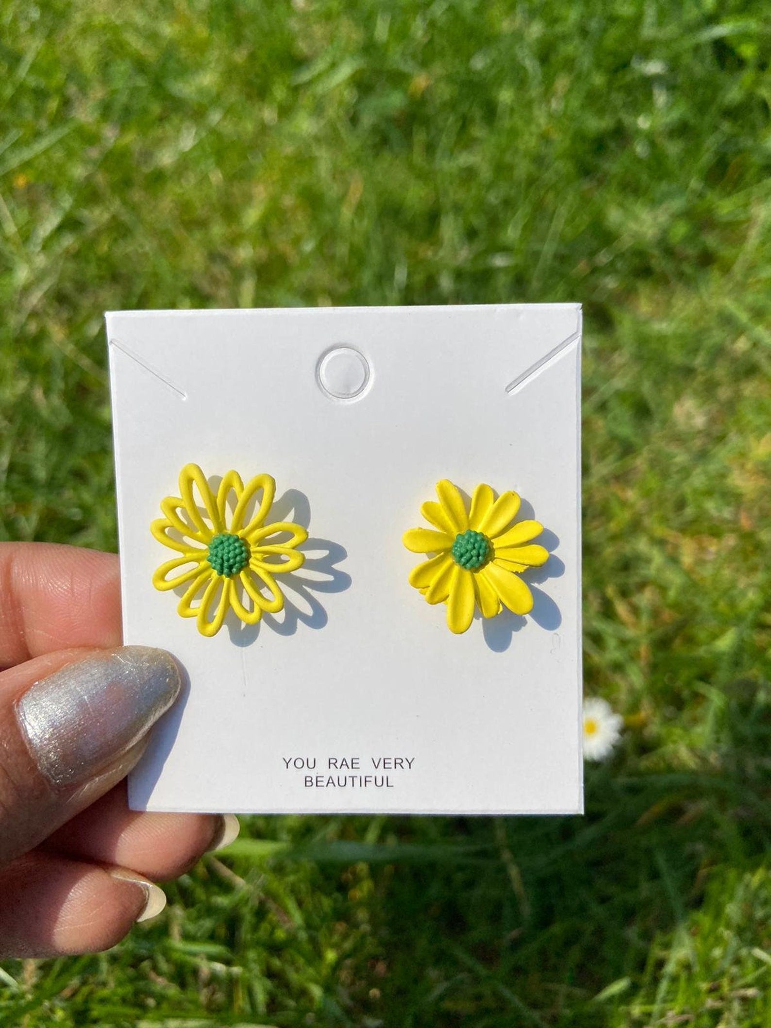 Green Floral Daisy Sunflower Summer Boho Studs, Image 5 of 8