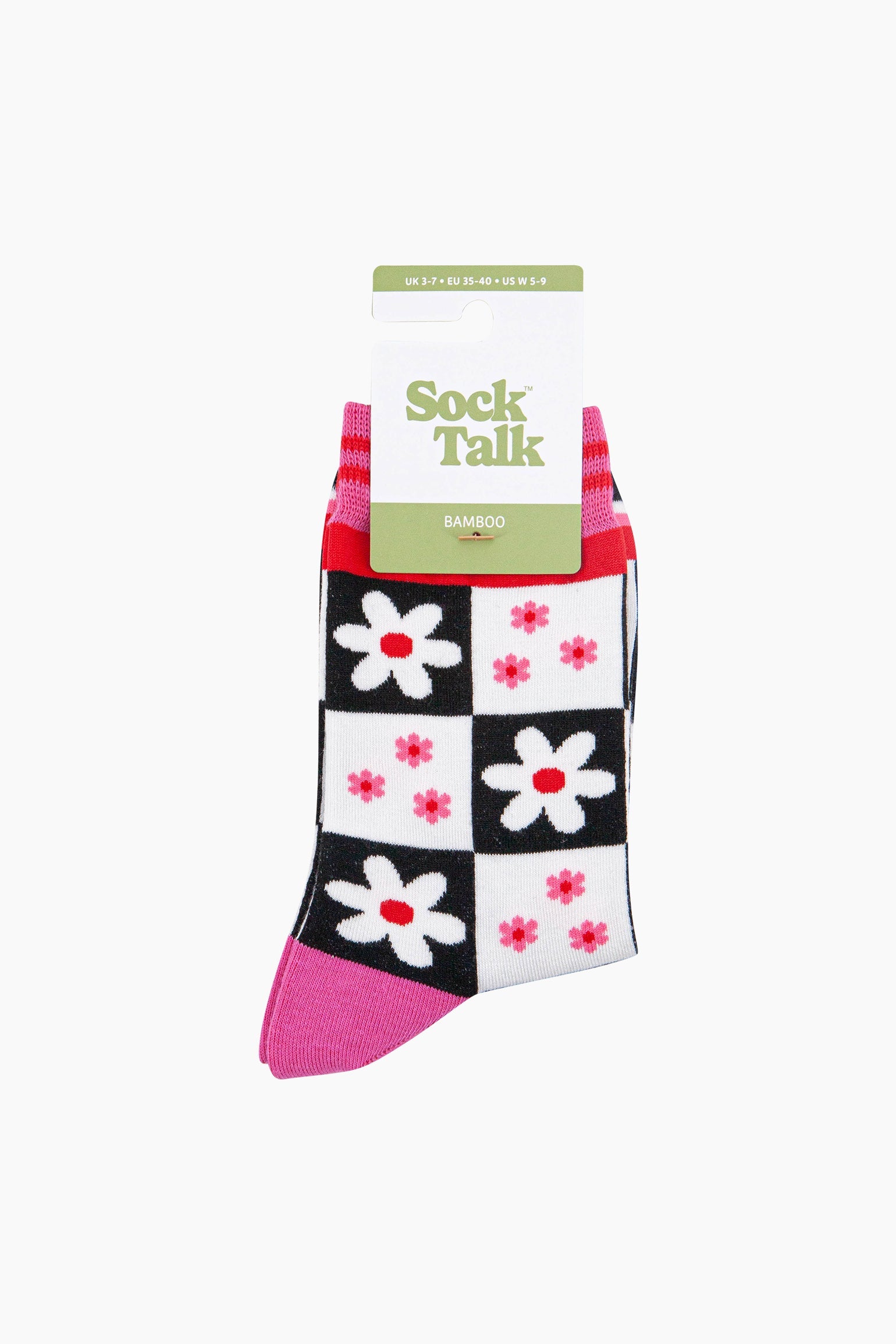 Pink Sock Talk Pink Flower Checkerboard Bamboo Socks, Image 4 of 4