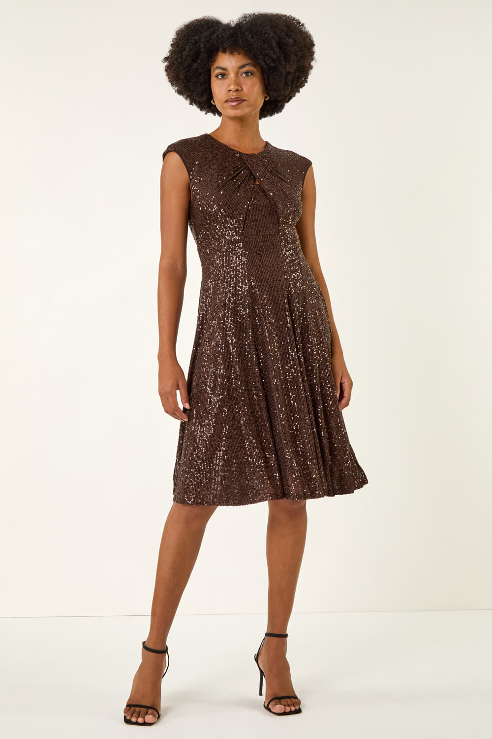 Chocolate Sequin Twist Front Stretch Dress, Image 3 of 5