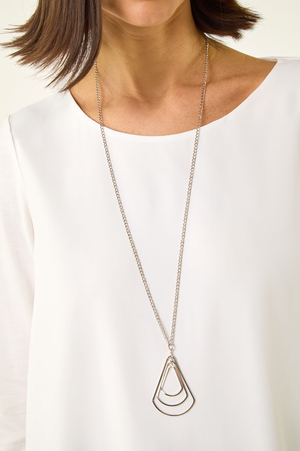 Ivory Chiffon Overlay Necklace Top, Image 6 of 5