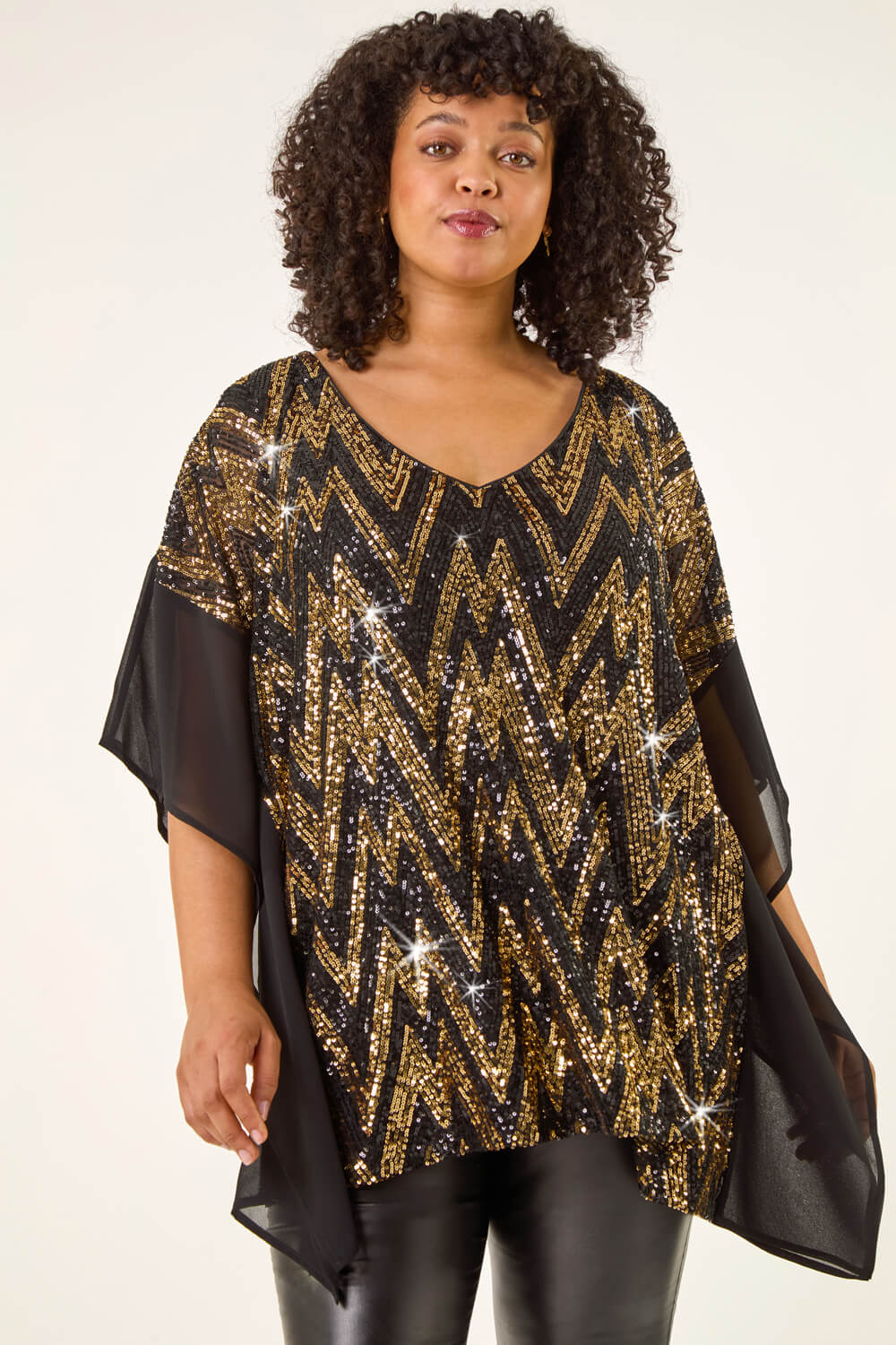 Gold Curve Zig Zag Sequin Overlay Top, Image 6 of 8