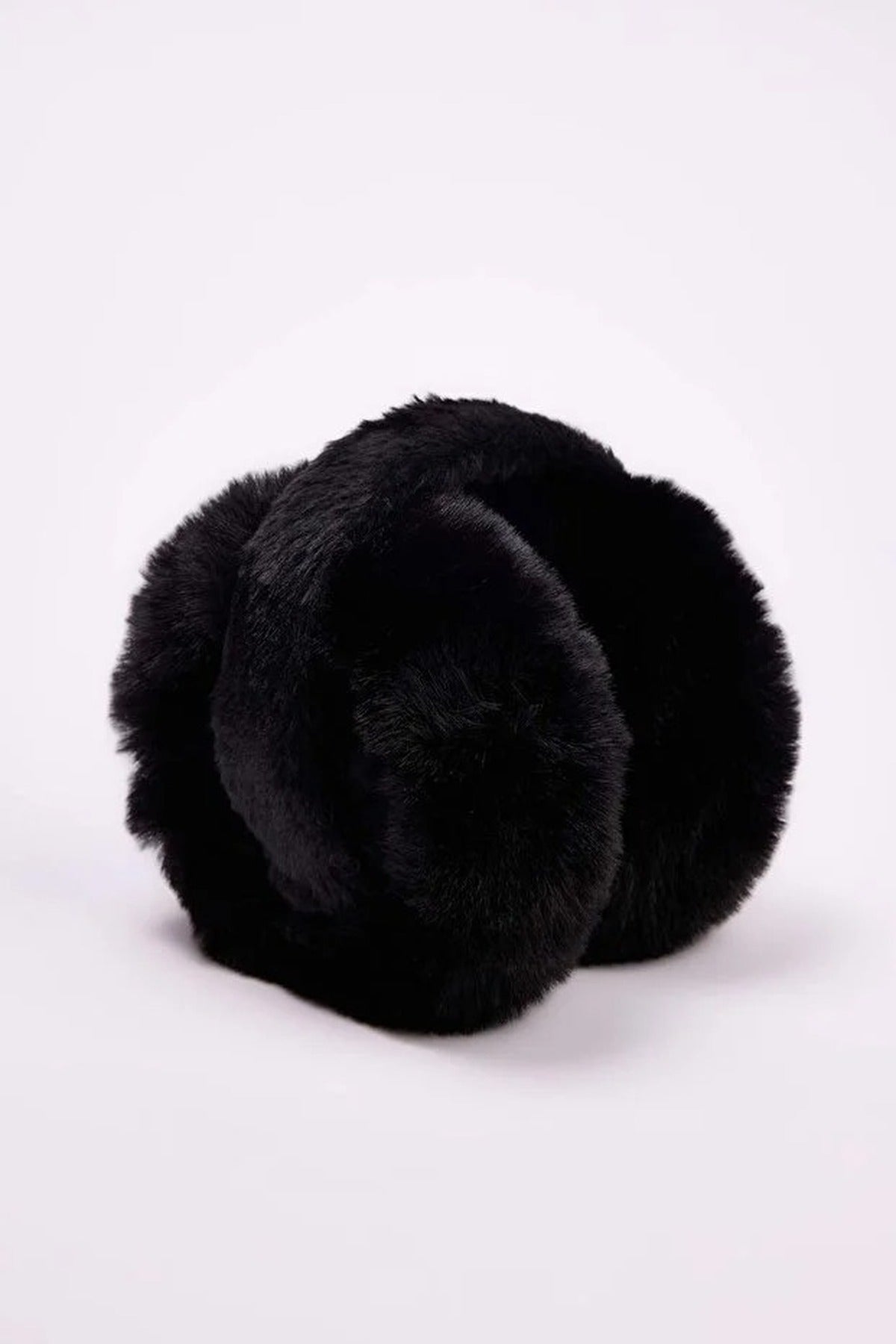 Black Faux Fur Plush Oversized Earmuffs, Image 2 of 2