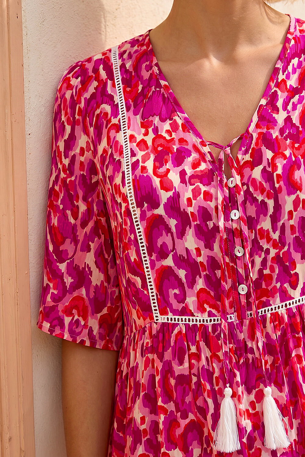 Pink Abstract Print Tassel Top, Image 5 of 4