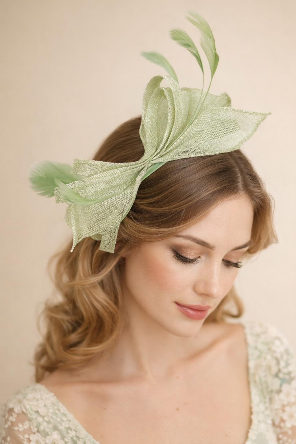 Pink Bow Shaped Fascinator With Sinamay Curls & Feathers