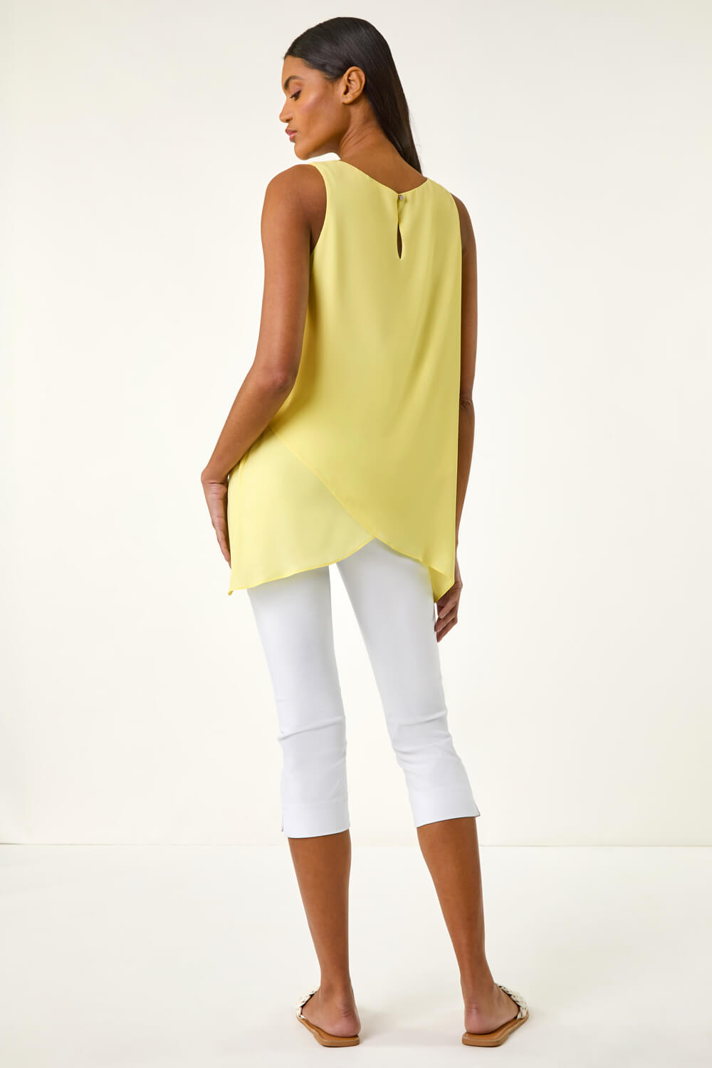 Light Yellow Asymmetric Sleeveless Vest Top, Image 4 of 5