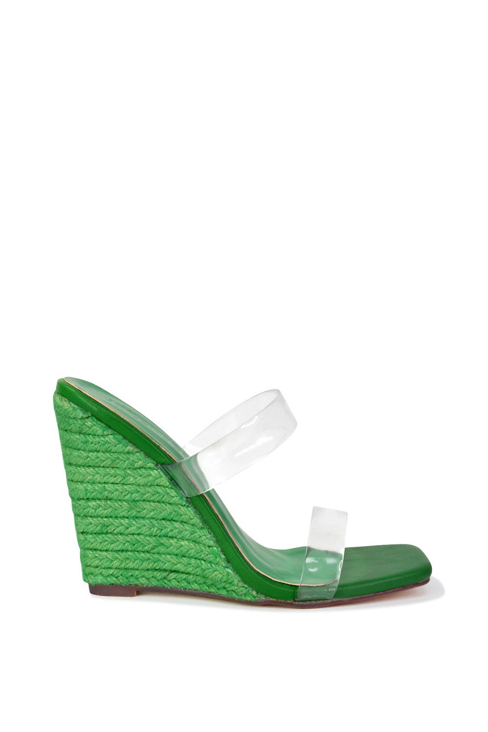 Green 'Shea' Perspex Strappy Espadrilles Wedge Heel Sandals