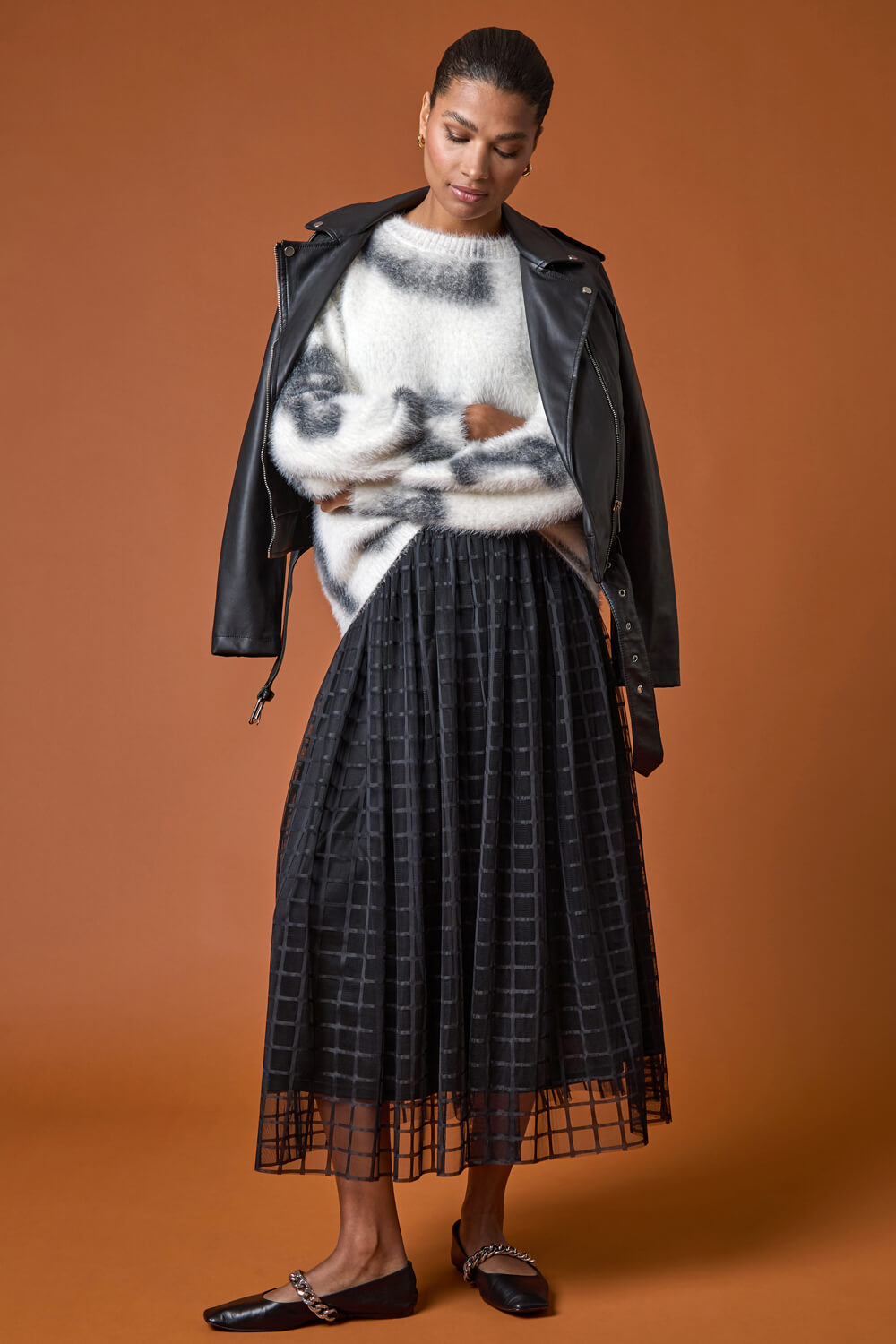 Black Geometric Mesh Overlay Skirt, Image 7 of 7