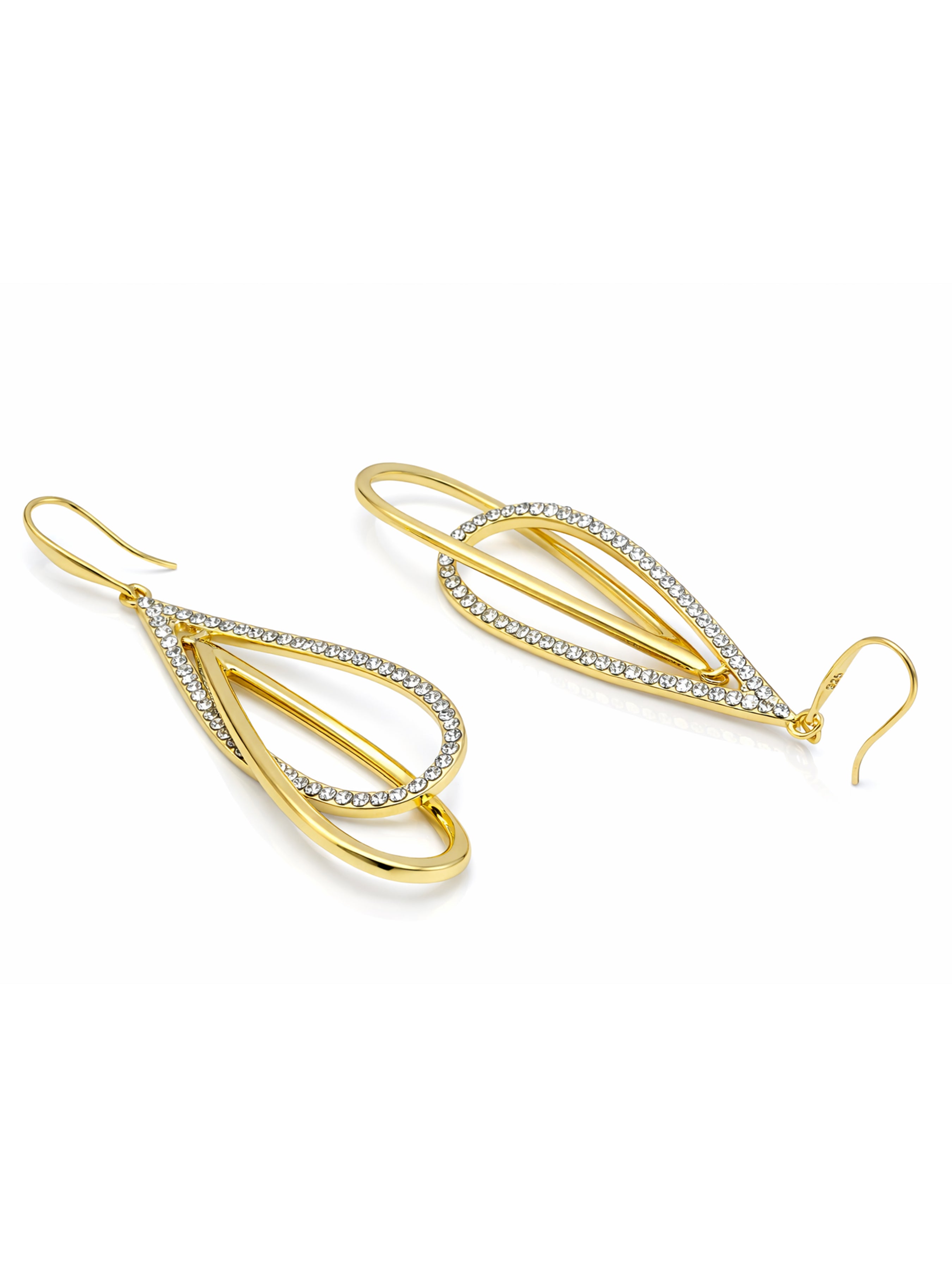 Gold Double Loop Pavé Drop Earrings, Image 2 of 3