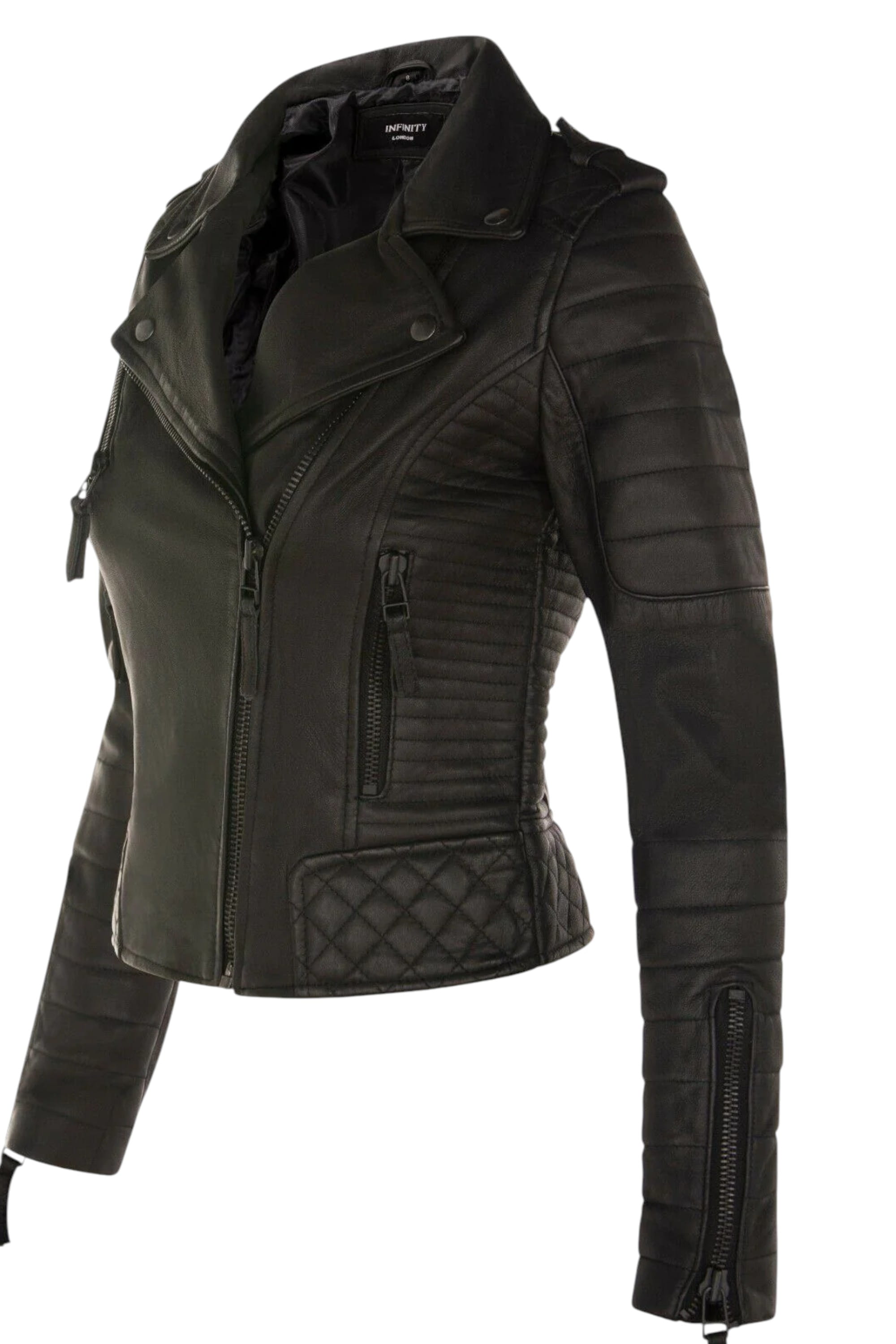 Black Leather Quilted Brando Biker Jacket, Image 2 of 4