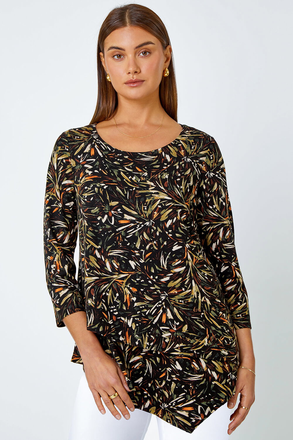 Natural Leaf Asymmetric Layer Stretch Top, Image 1 of 5